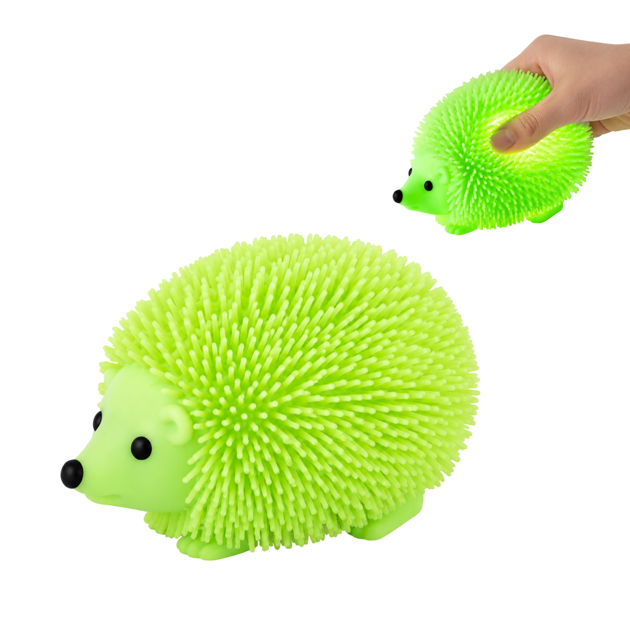 Light Up Green Hedgehog Fidget Ball, 8cm Soft Spikey Stress Ball for Kids, Stretchy Sensory Puffer Toy, Jiggly Squeeze Ball, Party Bag Filler & Birthday Favour