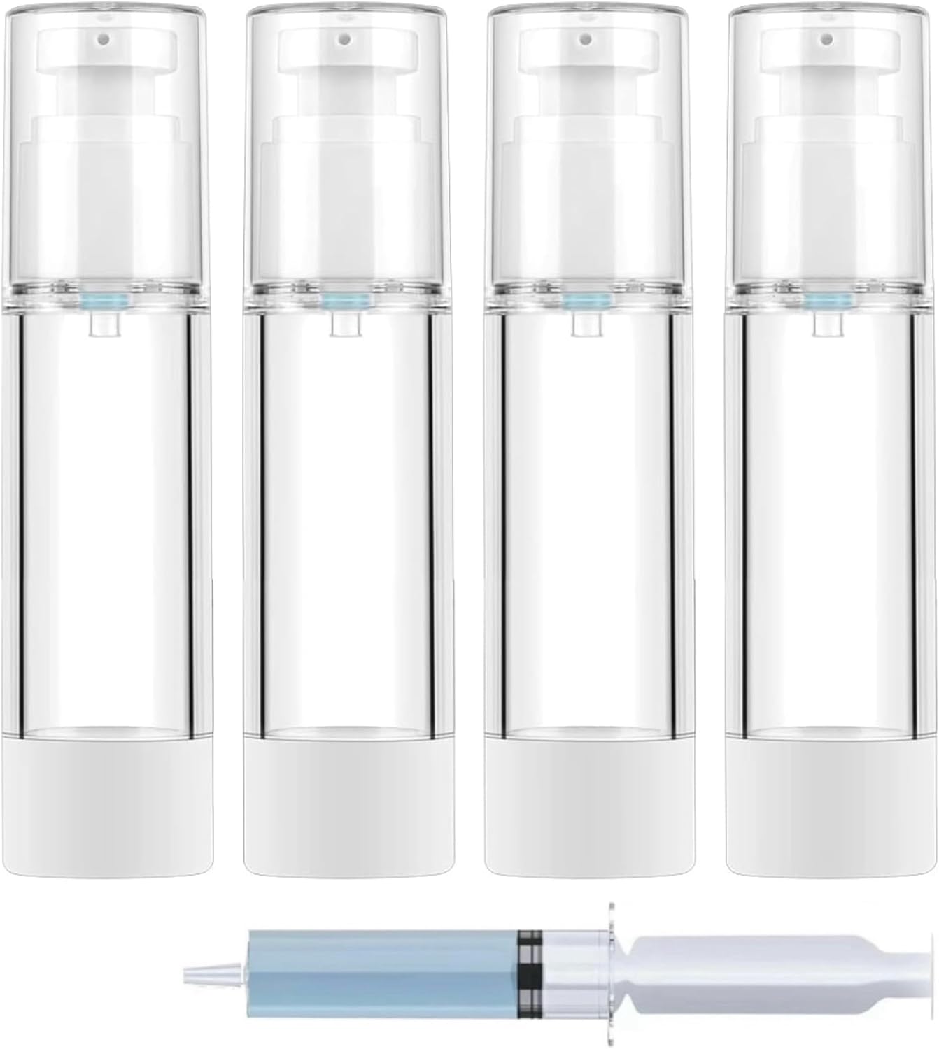 1.7oz/50ml Airless Pump Bottle, TSA Approved Travel Bottle,Reusable Leak Proof Small Size Lotion Dispenser,Travel Bottles for Toiletries Cosmetics Shampoo【 1.7oz/50ml-(Pack of 4) & Filling Tool】