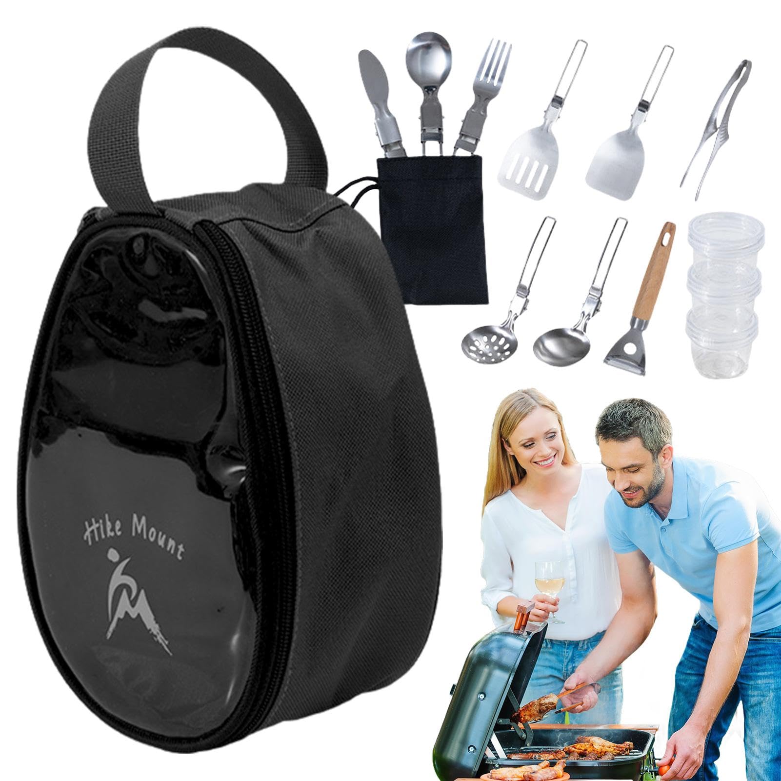 Set da cucina da campeggio, set di utensili da campeggio | Kit da campeggio per barbecue, ciotole e forchette da 11 pezzi | da campeggio potabili Borsa organizer pieghevole Kit di