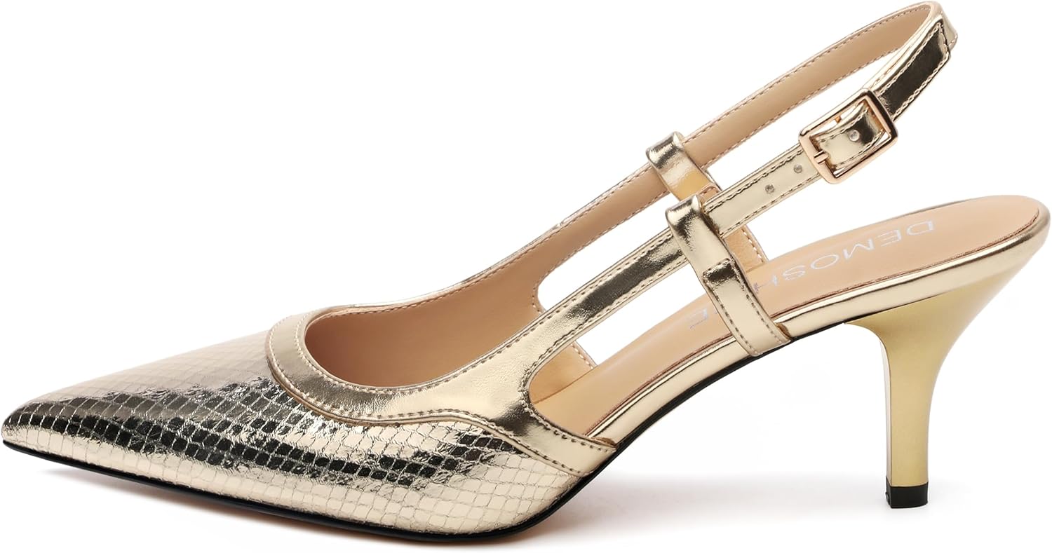 Women's Slingback Kitten Heels Pointed Closed Toe 2 Inch Low Heel Pumps for Wedding Business Work Comfortable Classic Dressy Shoes - Image 4