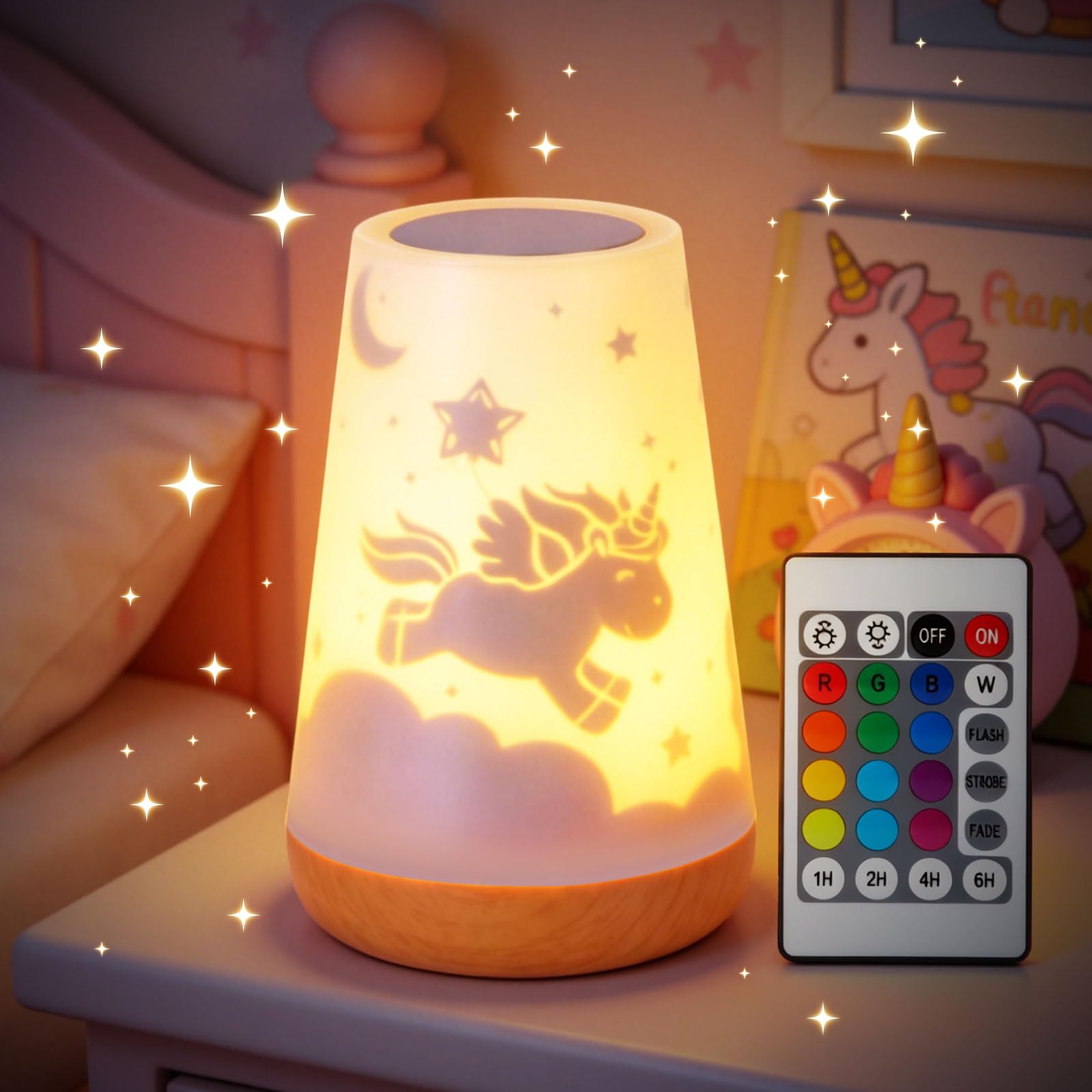 Mostof Unicorn Night Light with Remote for Girls Boys Baby Kids Bedroom, Touch Control, Timer, Rechargeable (Unicorn-16 Colors)
