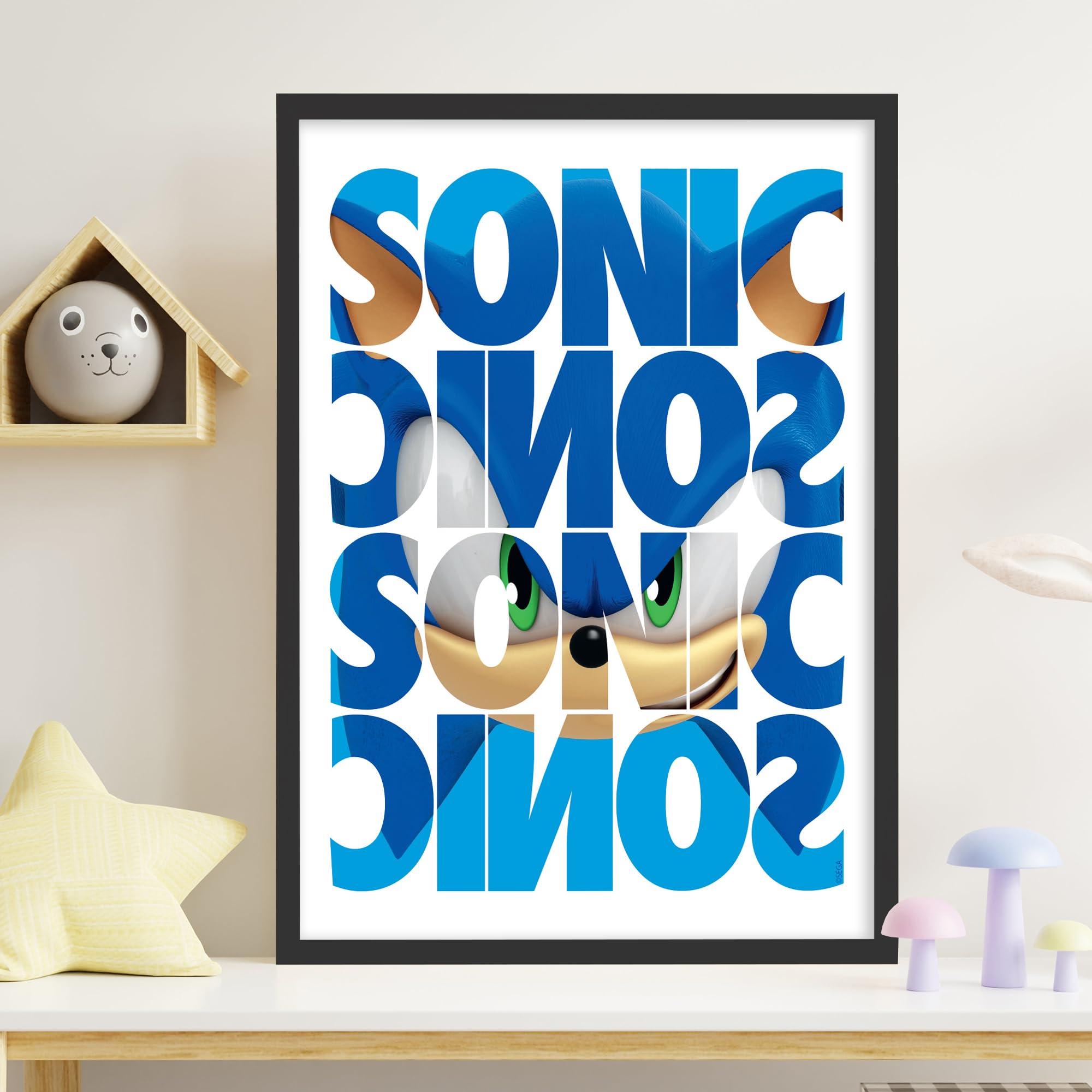 Themed Sonic The Hedgehog Print - Sonic Repeat Name Pattern Poster Wall Art (21cm x 29.7cm - A4)