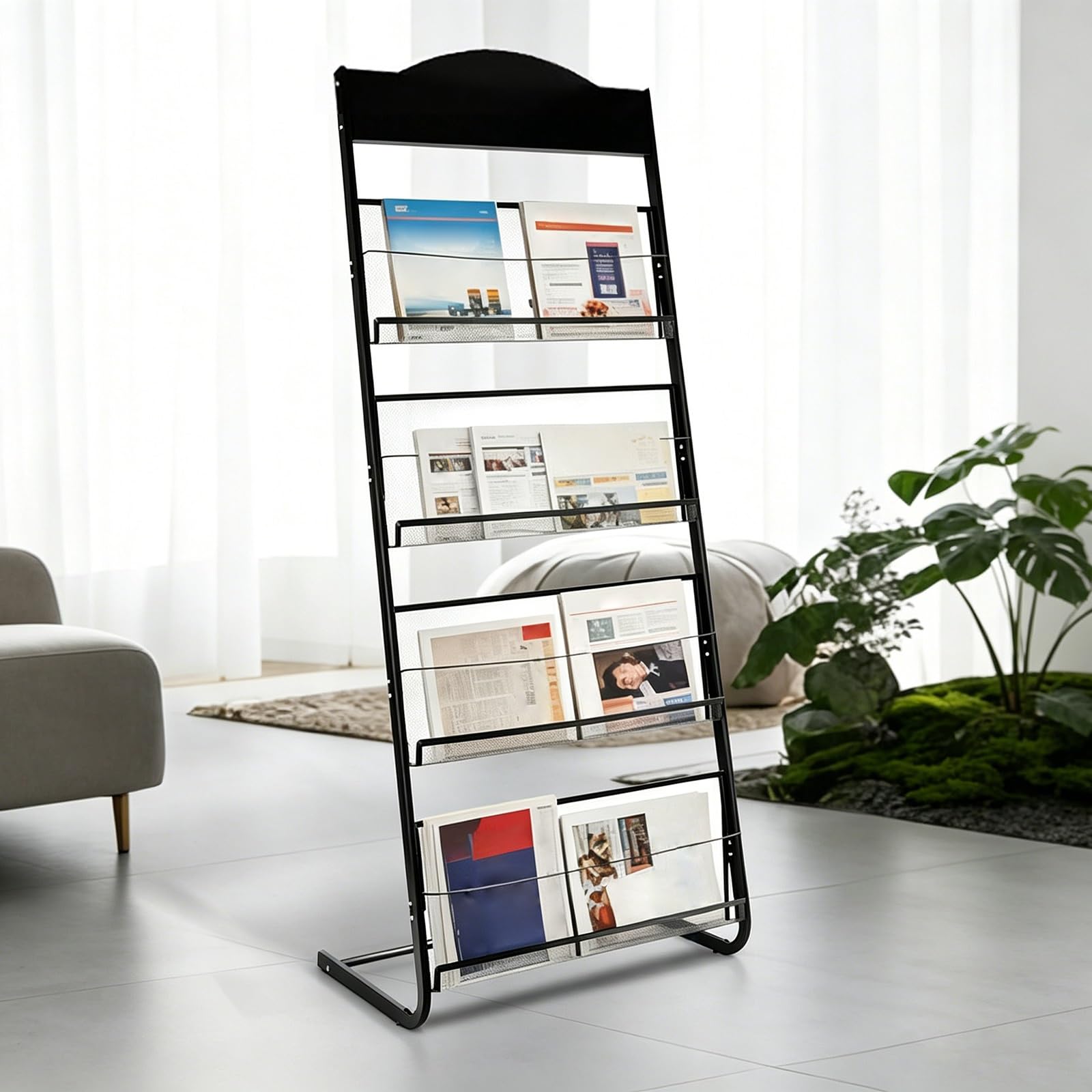 CJWKXQOL Floor Standing Brochure Display Rack, Metal Mesh Magazine Holder, Simple Wire Literature Stand for Shopping Malls, Hospitals, Exhibitions，Offices(Black,148 * 30cm/58 * 12in)