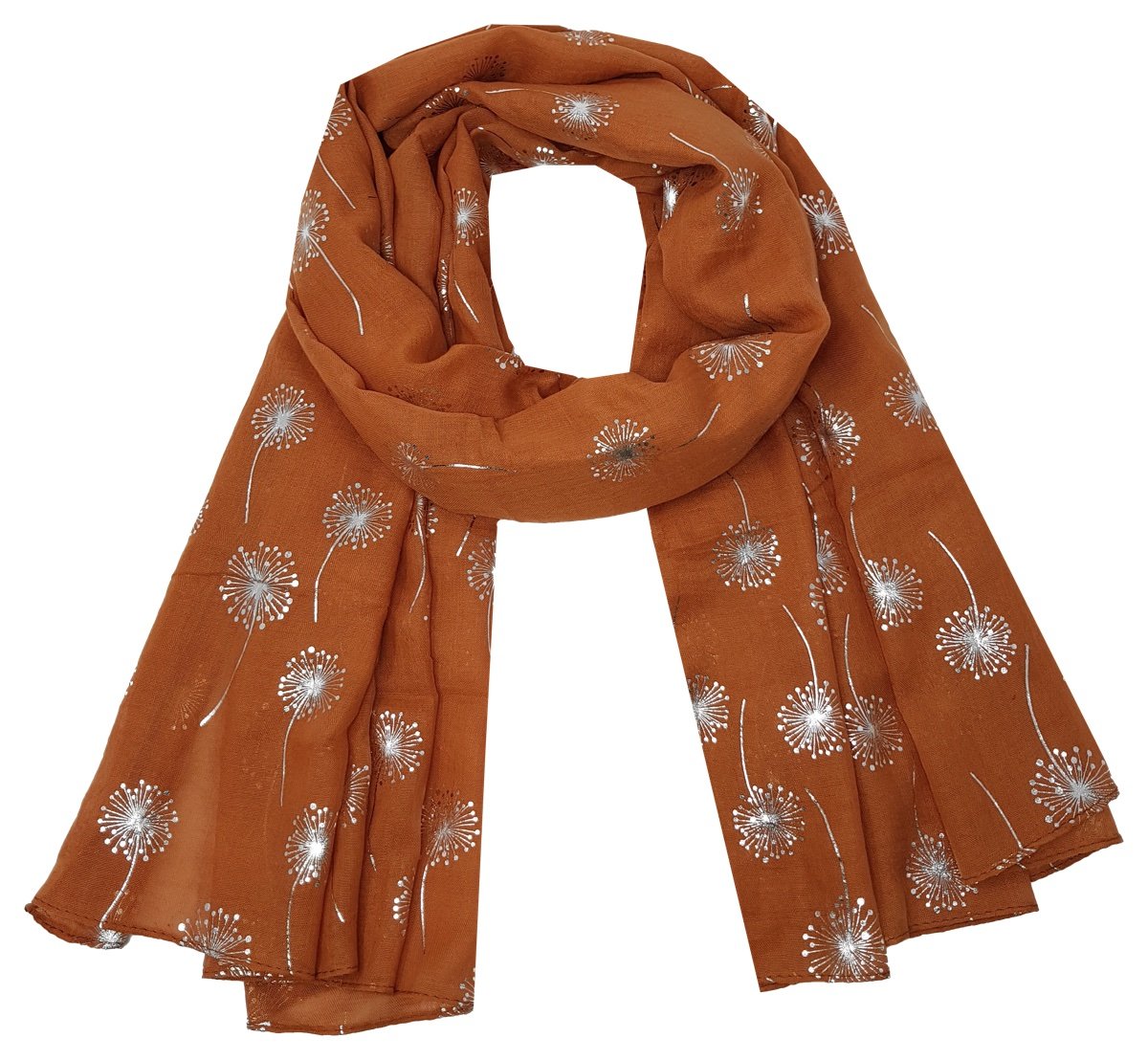 World Of Shawls Women's Dandelion - Burnt Orange New Glitter Sparkle Print Scarf Scarves (Dandelion - Burnt Orange)