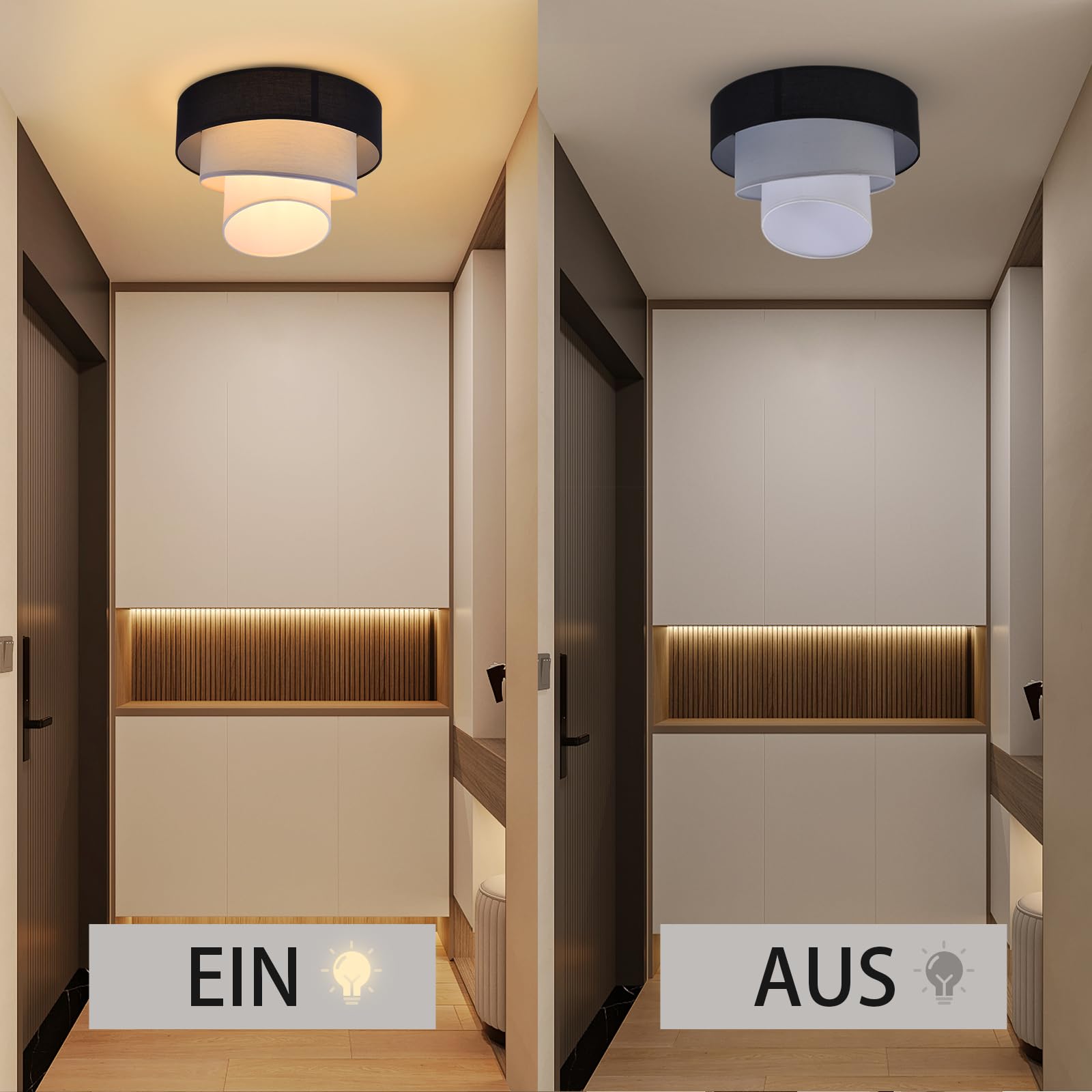 ZMH Deckenlampe Schlafzimmer Deckenleuchte Stoffschirm - E27 Stoffdeckenlampe Ø40cm Warmweiß Schlafzimmerlampe Stoff Schwarz Modern Deckenbeleuchtung für Küche Flur Büro (ohne Leuchtmittel) | Stoffdeckenlampe Warmweiß Stoff Schwarz Modern Deckenbeleuchtun