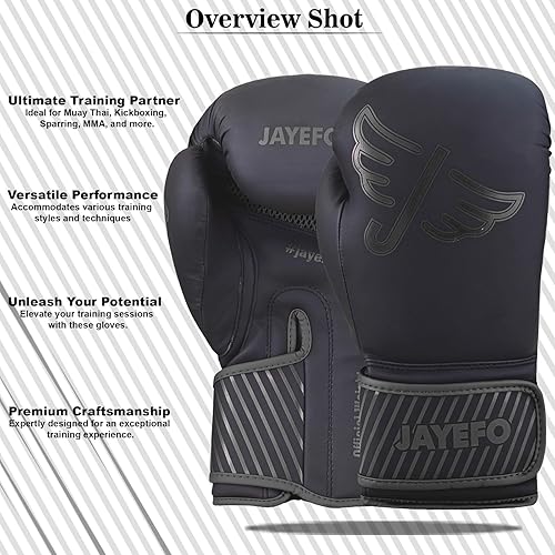 Miniatura 2 de Jayefo Glorious Professional Boxing Gloves with Gel - Leather Sparring Gloves for Boxing Kick Boxing Muay Thai and MMA - Heavy Bag Gloves for Heavy