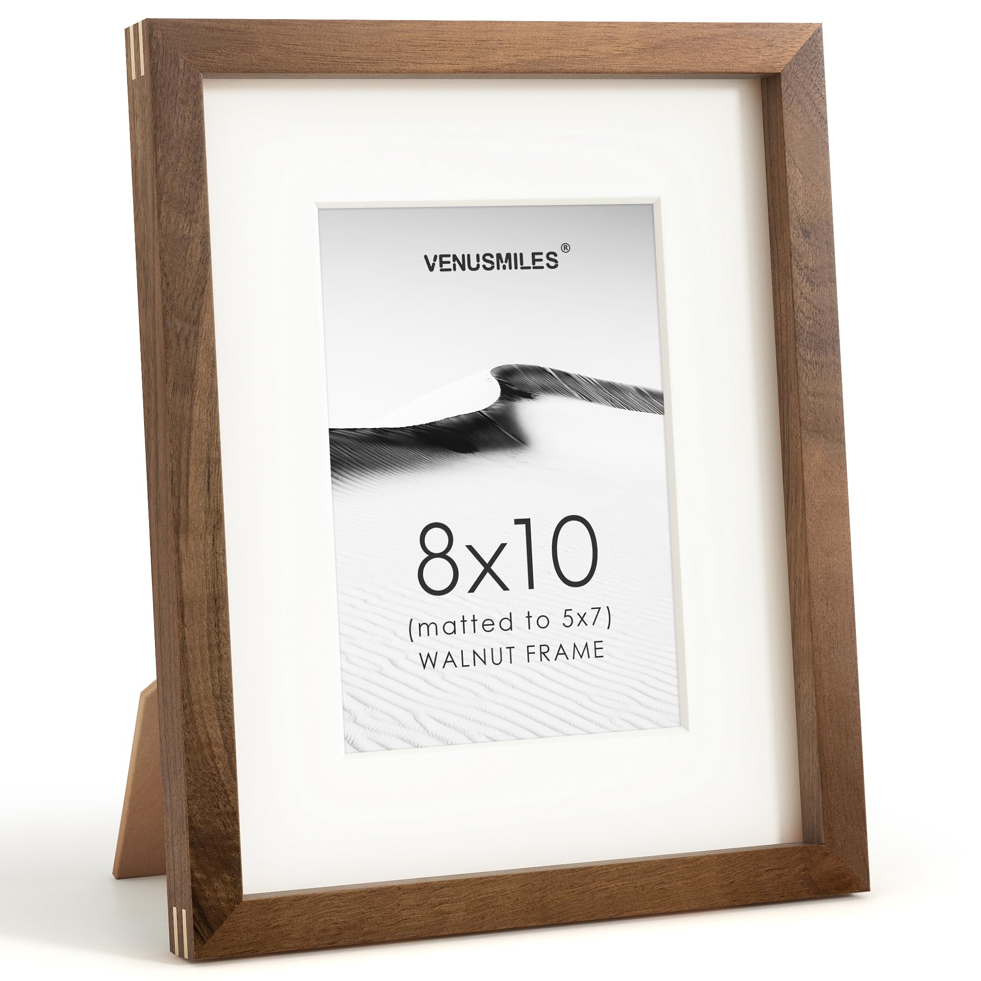 8x10 Picture Frame, USA-Sourced Natural Walnut Wood Photo Collage Frame with HD Tempered Glass, Modern Simple 8 x 10 Wooden Frame Matted to 5x7, Gallery Wall Frames for Art, Wall or Tabletop Display