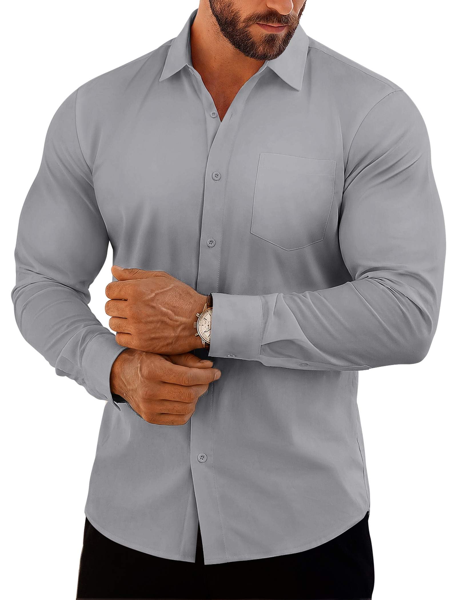 Men's Muscle Fit Dress Shirts Button Down Long Sleeve Shirt
