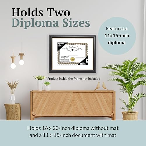 Vista 105 de Creative Picture Frames Marco para diploma Rockefeller de 9 x 12 pulgadas, color negro con borde dorado, muestra un certificado de 9 x 12 pulgadas