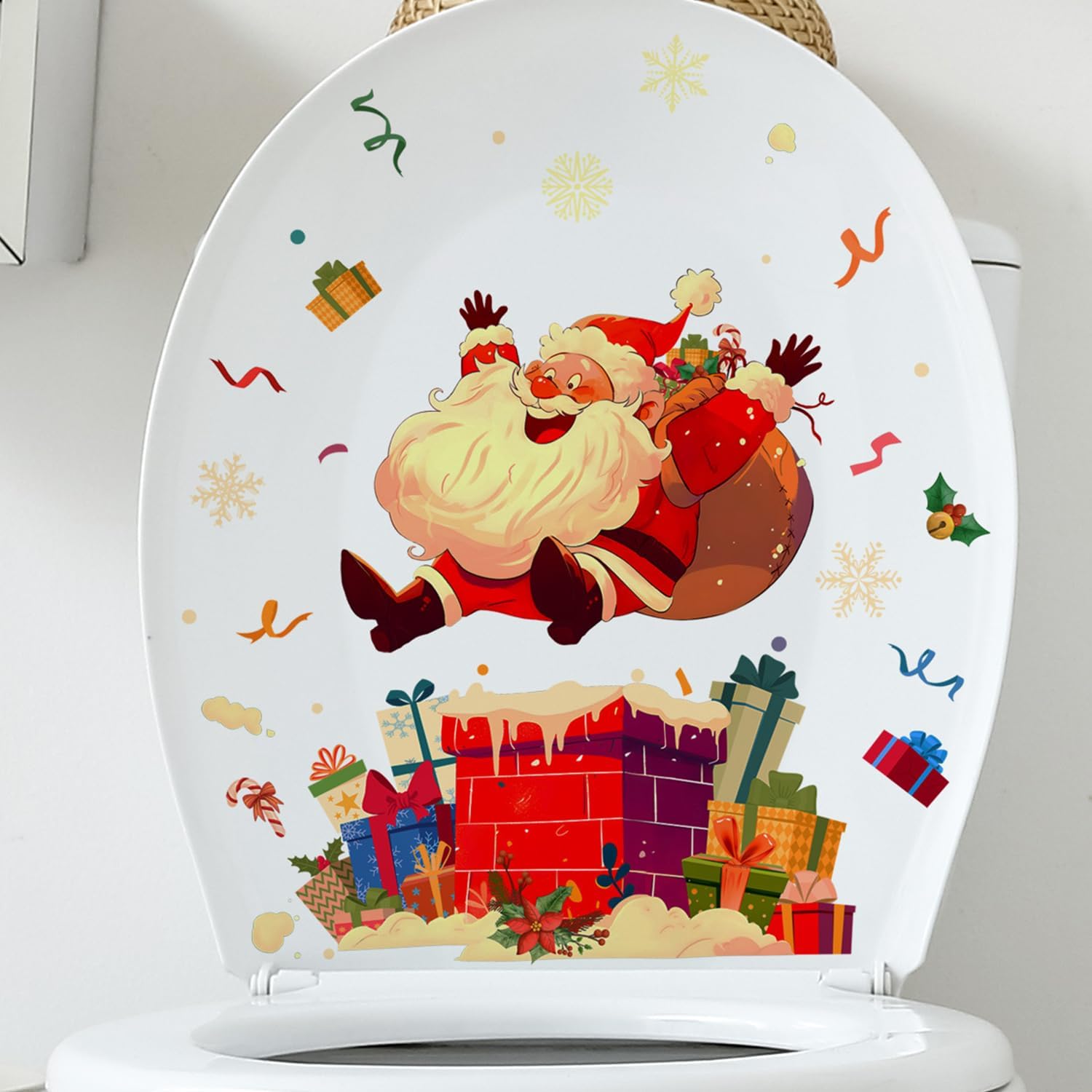 SEIHDHIK Christmas Toilet Stickers 2 Sheets Santa Toilet
