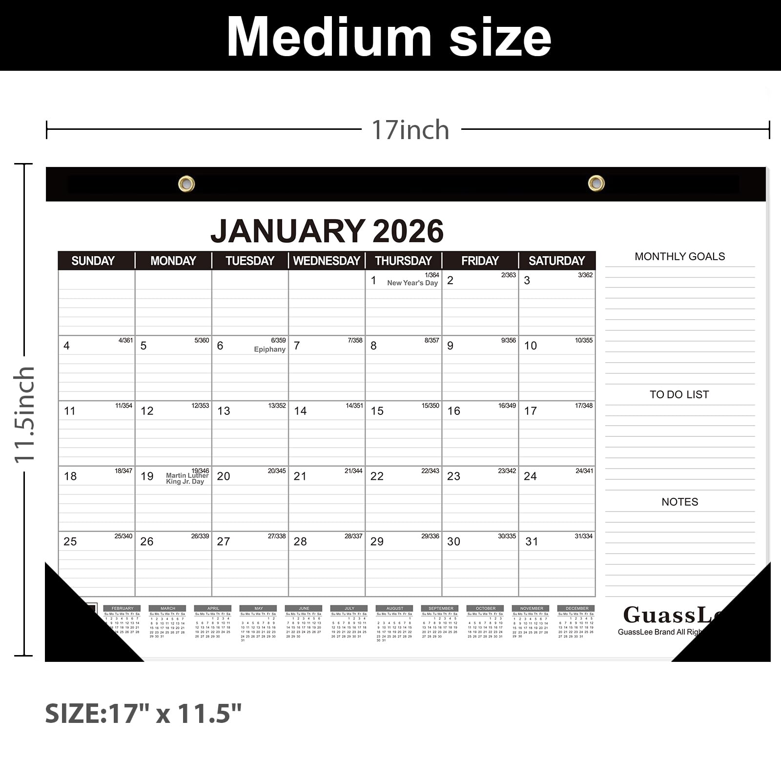 GuassLee Calendario da scrivania 2025, 3 confezioni, calendario da 18 mesi, 43,2 cm × 29,2 cm, calendario da scrivania da gennaio. 2025 a giugno. 2026 con data giuliana, lista delle cose da fare,