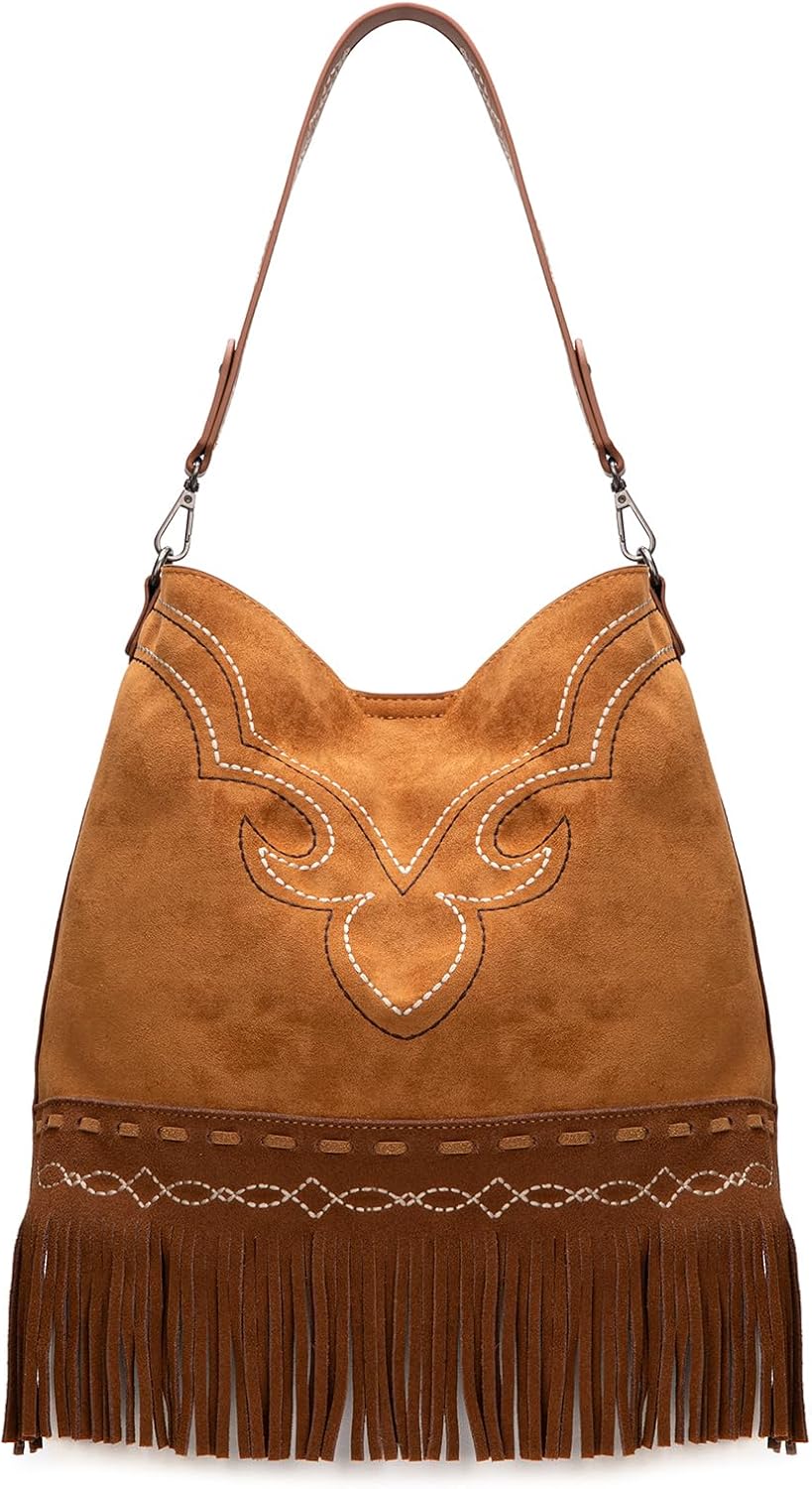 Montana West Fringe Suede Hobo Bags for Women Soft Designer Top Handle Shoulder Bag