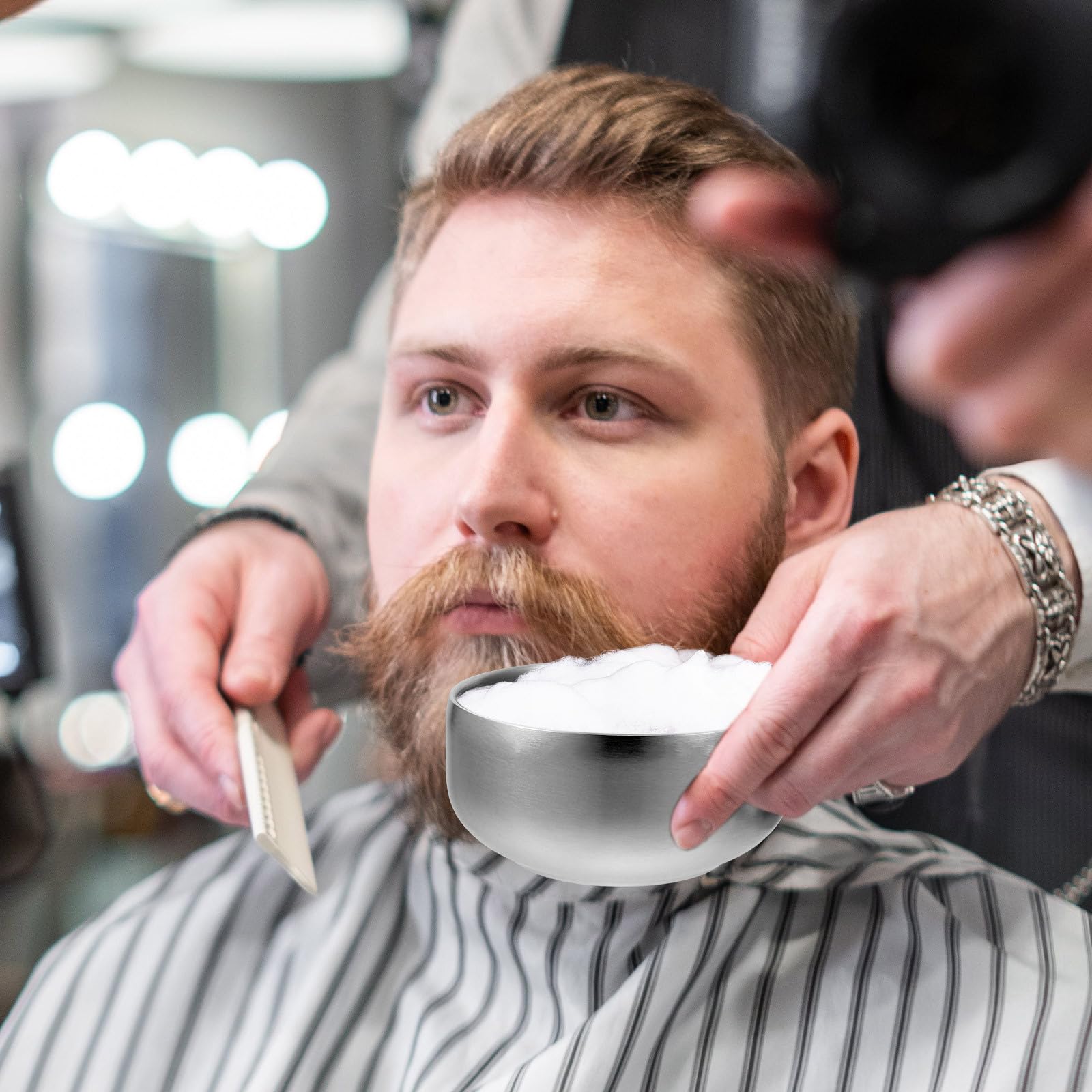 VALICLUD Ciotola da Barba Design Semplice in Acciaio Inossidabile con Coperchio Pratica e Sicura per Barber Shop e Quotidiano