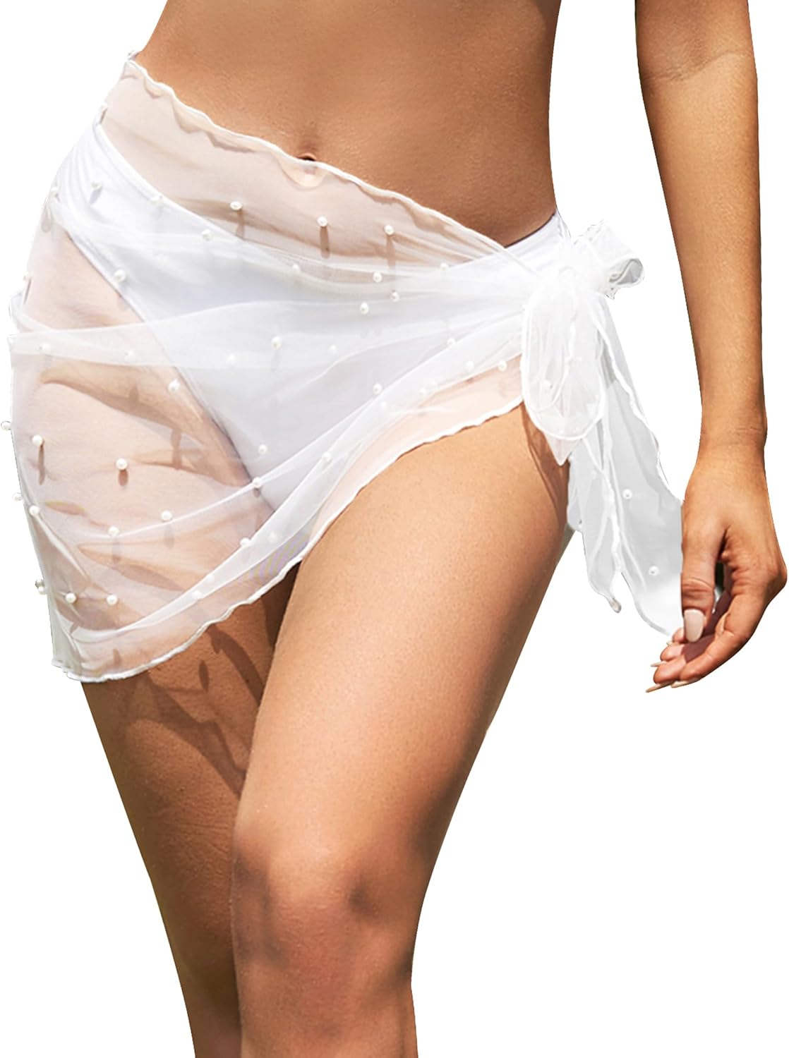 Ekouaer Womens 2025 Sarongs Beach Wraps Chiffon Beach Cover Up Short Sheer Bikini Wraps S-3XL