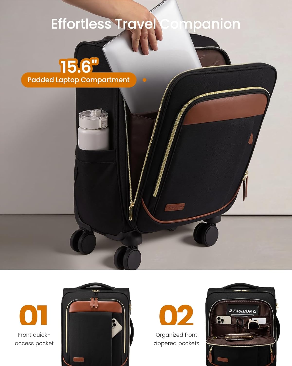 LOVEVOOK 4 Pcs Carry On Luggage 22x14x9 Airline Approved 20 Inch Underseat Carry on Suitcase for Women Men Softside Travel Luggage with Spinner Wheels and TSA Lock - Image 2