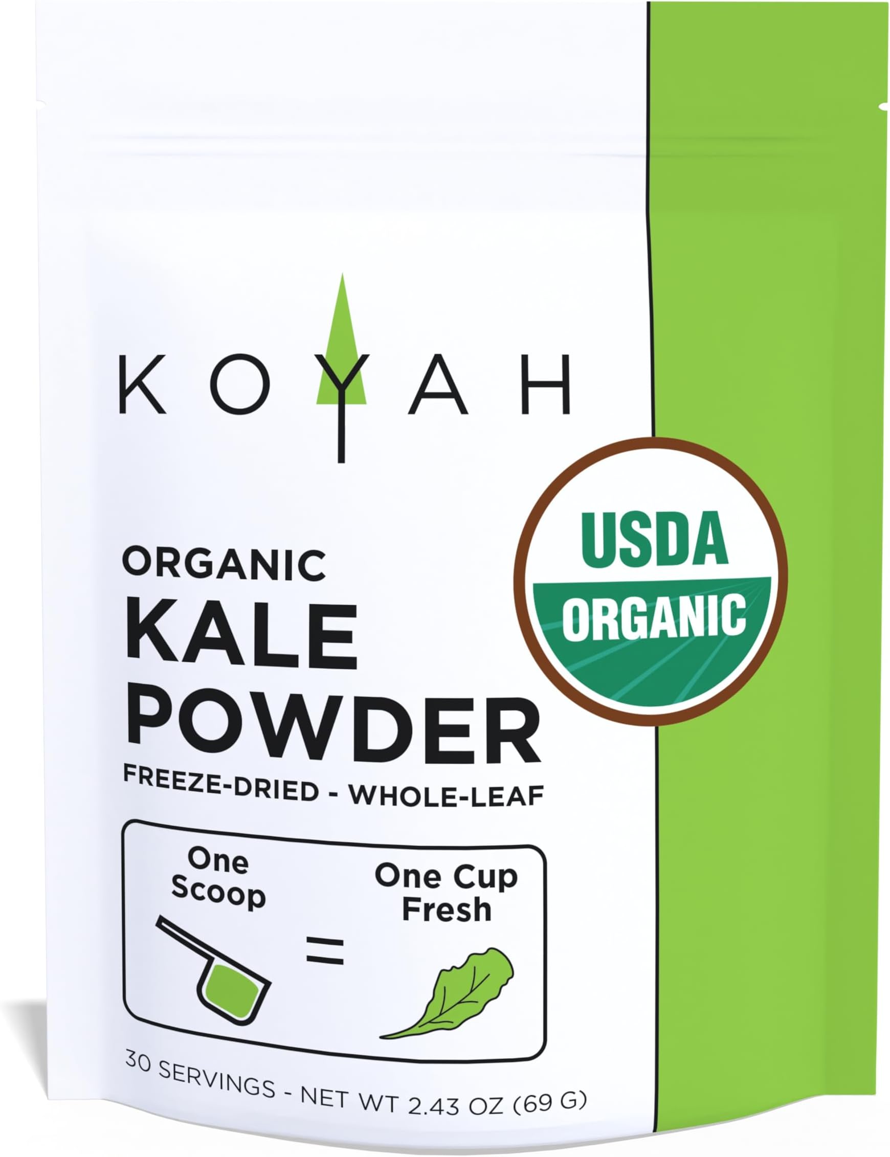 Organic Freeze-Dried Kale Powder (Equivalent to 30 Cups Fresh): USA Grown, Whole-Leaf Powder