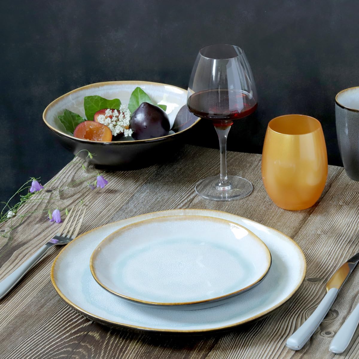 Médard de Noblat - Assiette plate - D28 cm - Shadow - Grès - Lot de 6 - Bleu clair