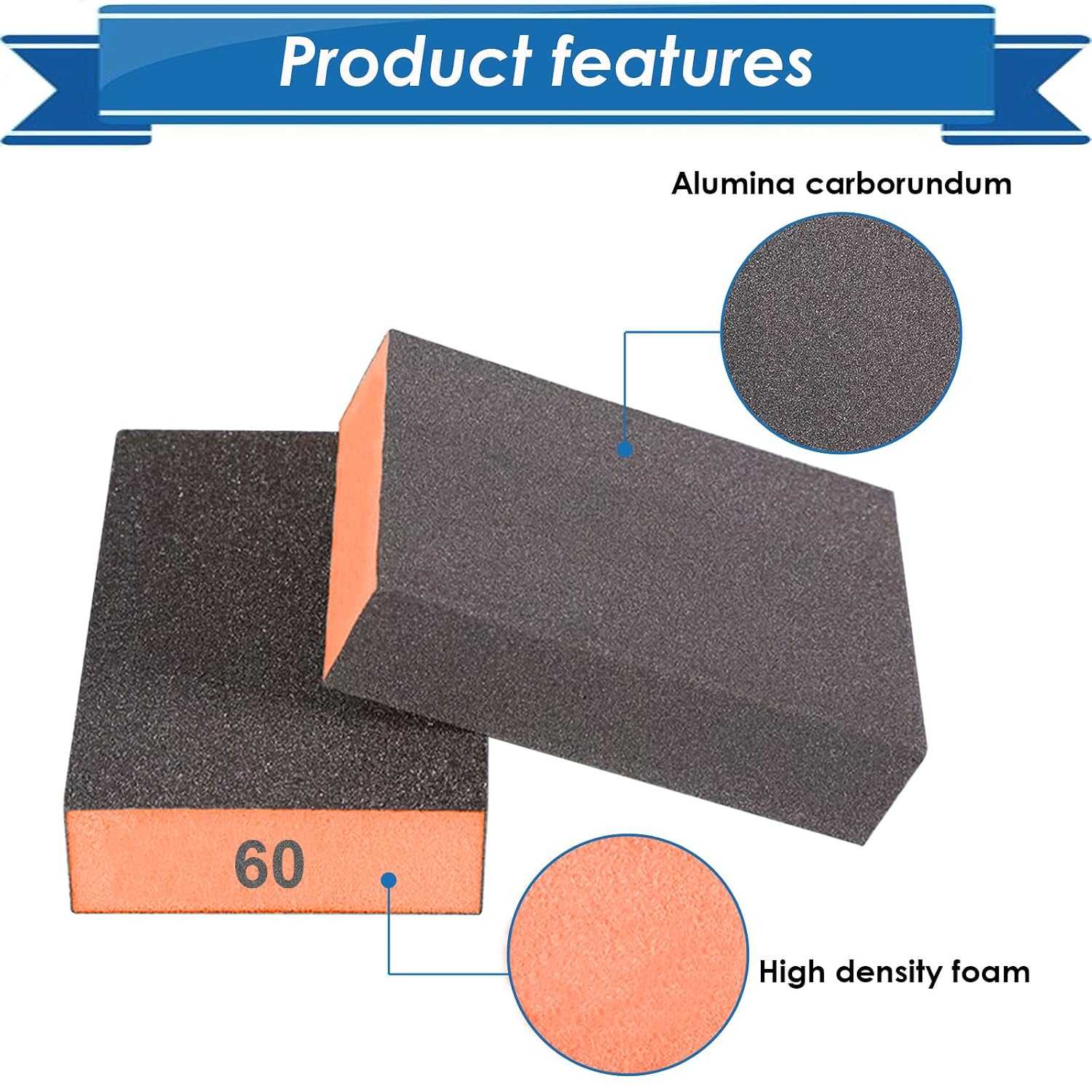6Pcs Sanding Sponge 60 80 120 220 Coarse Medium Fine Grit Sanding Block Washable and Reusable for Wood, Metal, Wall Polish