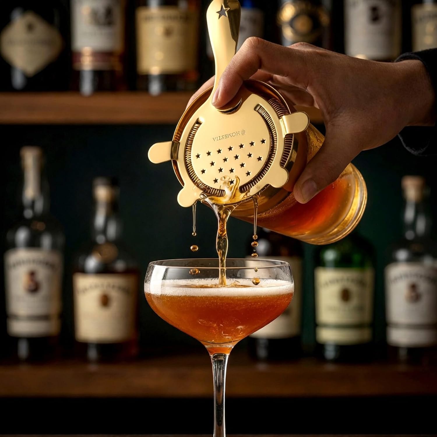 Homestia Gold Hawthorne Strainer for Cocktail, Bar Strainer for Bartending