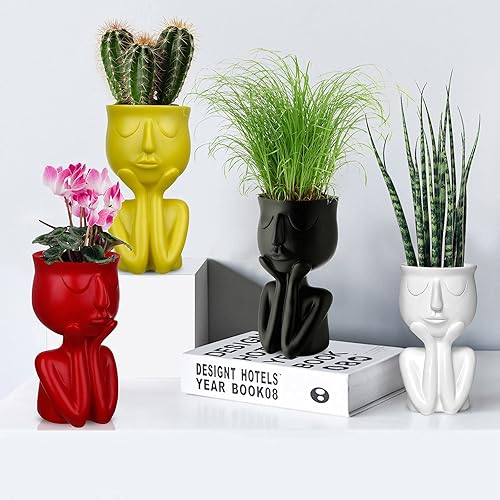Miniatura 4 de Maceta de resina con forma de persona, maceta de 6 pulgadas, pequeños jarrones de flores en forma de humano, macetas para suculentas, decoración de