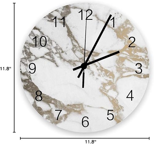 Miniatura 8 de Reloj de pared silencioso de madera, reloj de pared con mecanismo de cuarzo, funciona con pilas, piedra de ónix de mármol texturizada, natural,