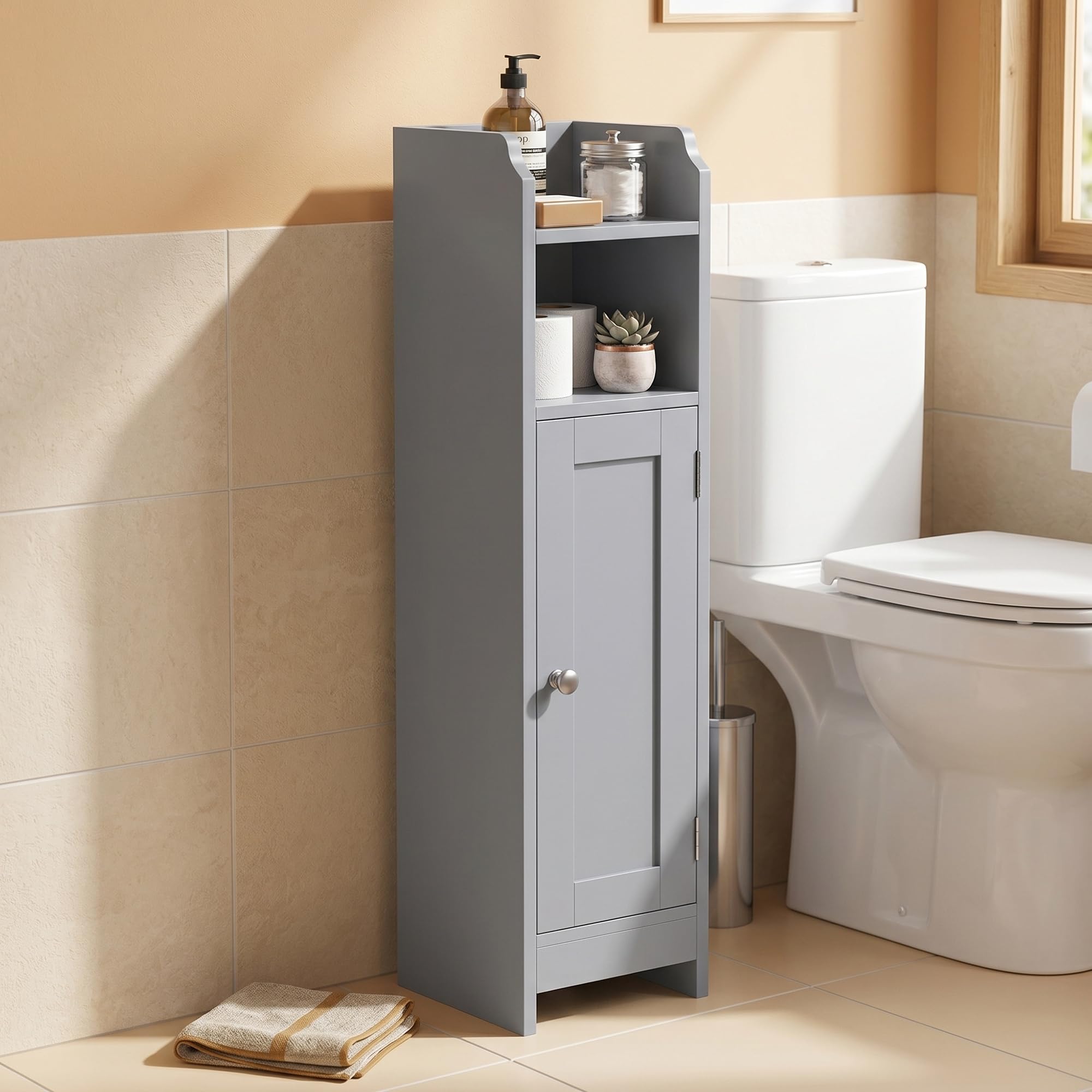 VASAGLE Toilettenschrank, schmales Badregal, verstellbare Ablagen