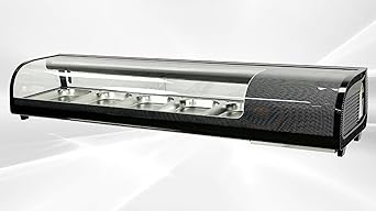Commercial Refrigerated Sushi Display Case, 71-inch Curved Glass, 8-Pan Showcase, Digital Temperature Control, LED Lighting, Black CS-132