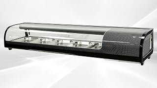 Commercial Refrigerated Sushi Display Case, 71-inch Curved Glass, 8-Pan Showcase, Digital Temperature Control, LED Lighting, Black CS-132