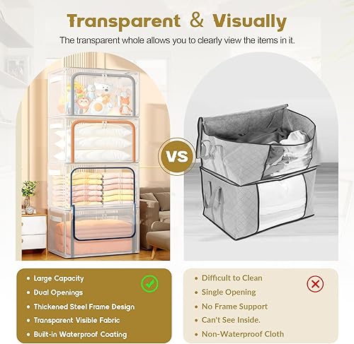 Miniatura 5 de Organizadores y almacenamiento plegables para armario, bolsa de almacenamiento de ropa transparente con asa para dormitorio, armario, ropa, edredón,