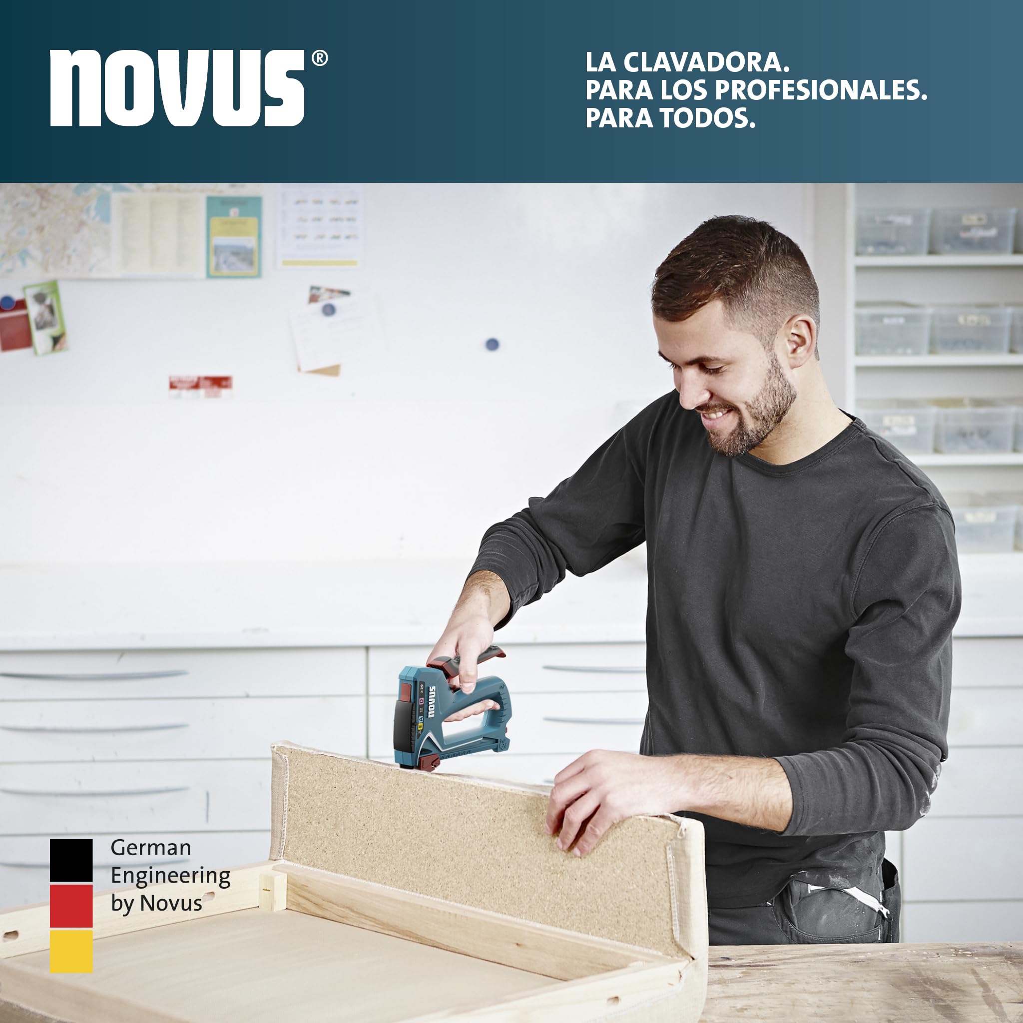 NOVUS TOOLS Juego de grapadora manual J-29 con 1800 grapas, grapadora universal profesional para madera con carcasa de metal y mango suave, para grapas de alambre fino y alambre plano de 6-14 mm