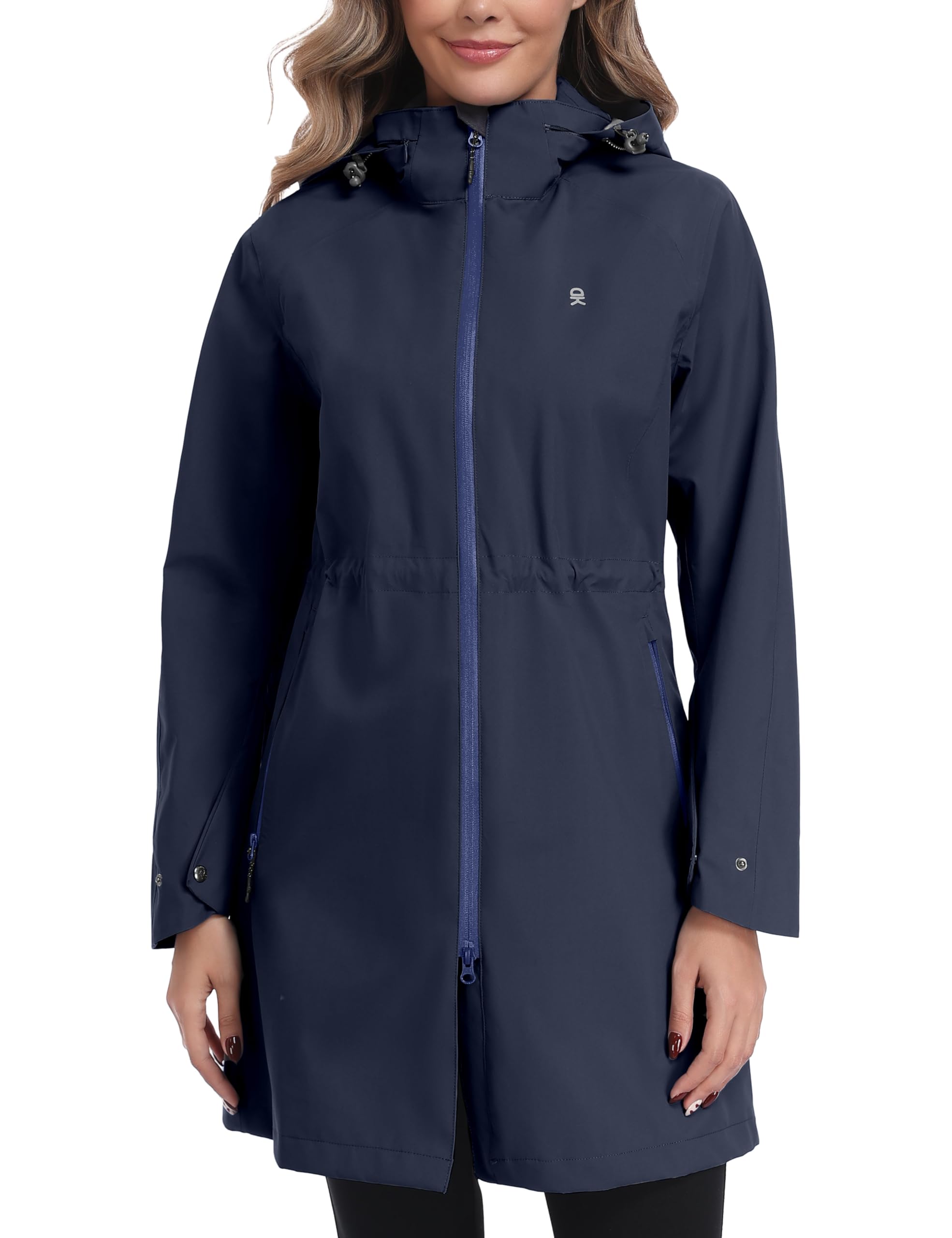 Little Donkey Andy Womens Waterproof Hooded Rain Jacket Mid Length Outdoor Coat with Zipper Pockets