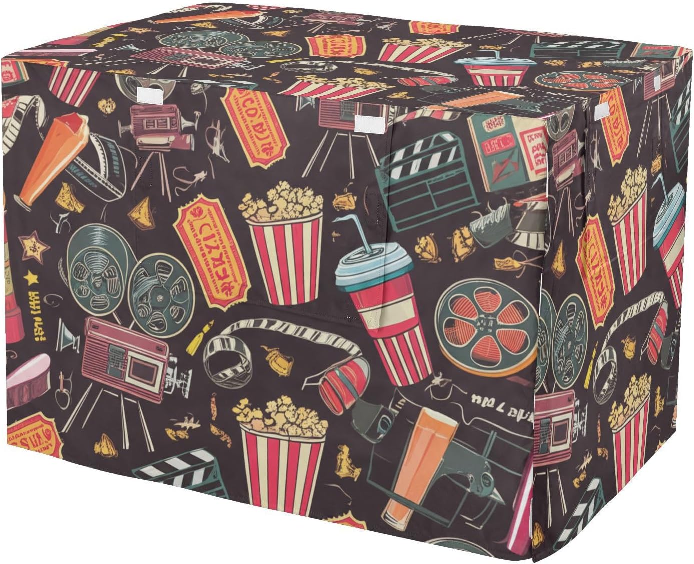 Classic Movie Night Popcorn Black Dog Crate Cover Wind-Resistant, S-XL UV-Resistant Covers for Pet Cages, X-Large