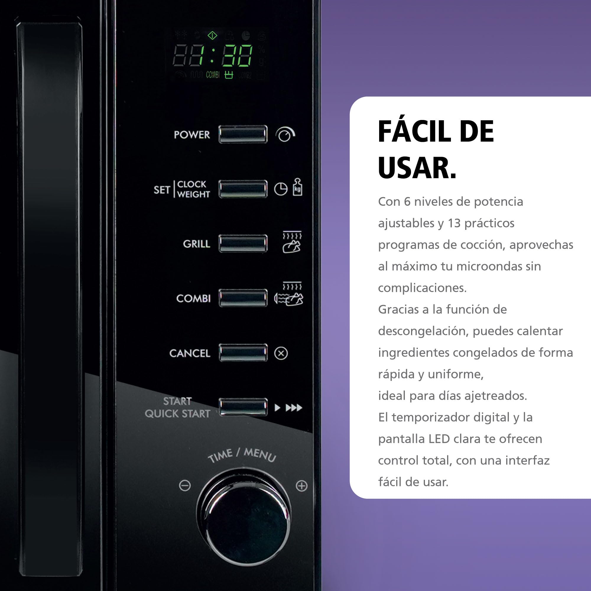 Microondas Brabantia con Función Grill, 20 Litros, Libre Instalación, 13 Programas Automáticos, 6 Niveles de Potencia, Temporizador Digital, Gran Capacidad, 700W, Negro, BBEK1145DG