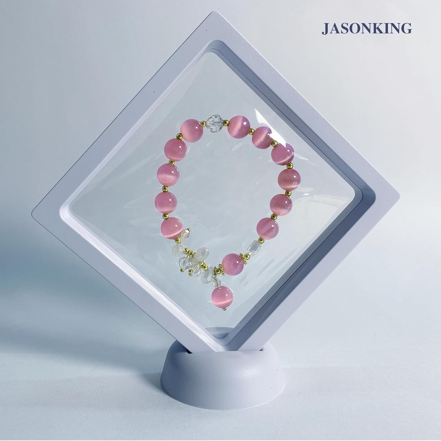 jasonking Women Cat's Eye stone Stretch Cristal Bracelet with Peals, Pink Gift for Birthday,Anniversary,Mothers' Day. - Image 9