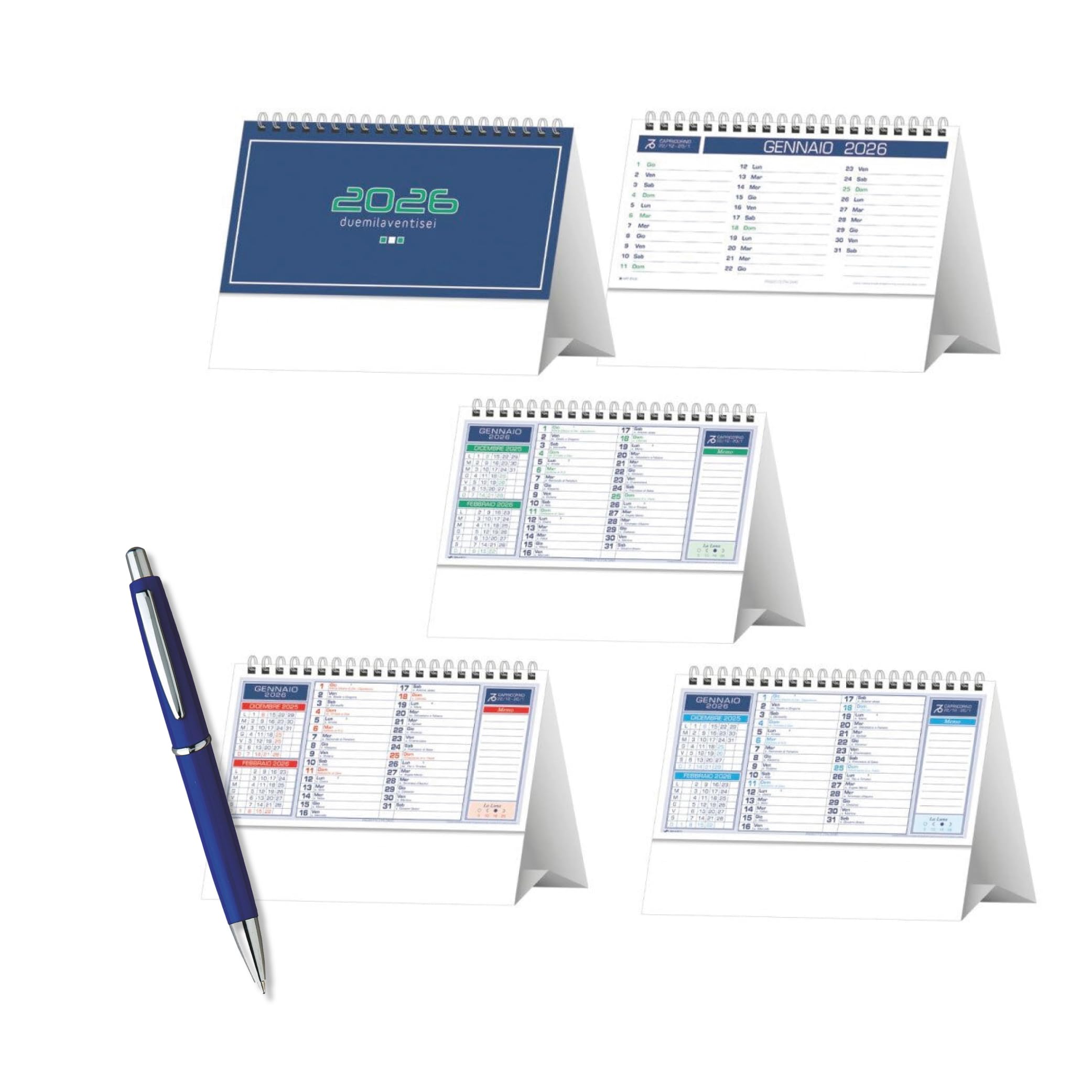 Combo Calendari da tavolo 2026 + Penne Personalizzabili 100+100 Organizza e Promuovi la Tua Attività in Modo Efficace – Ideale per Uffici, Case, Regali Aziendali, Studenti e Professionisti (Rosso)