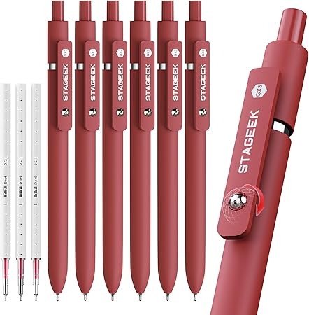 Amazon.com: STAGEEK Red Gel Pens GX3, 6Pcs Quick Dry Red Ink Pens with ...