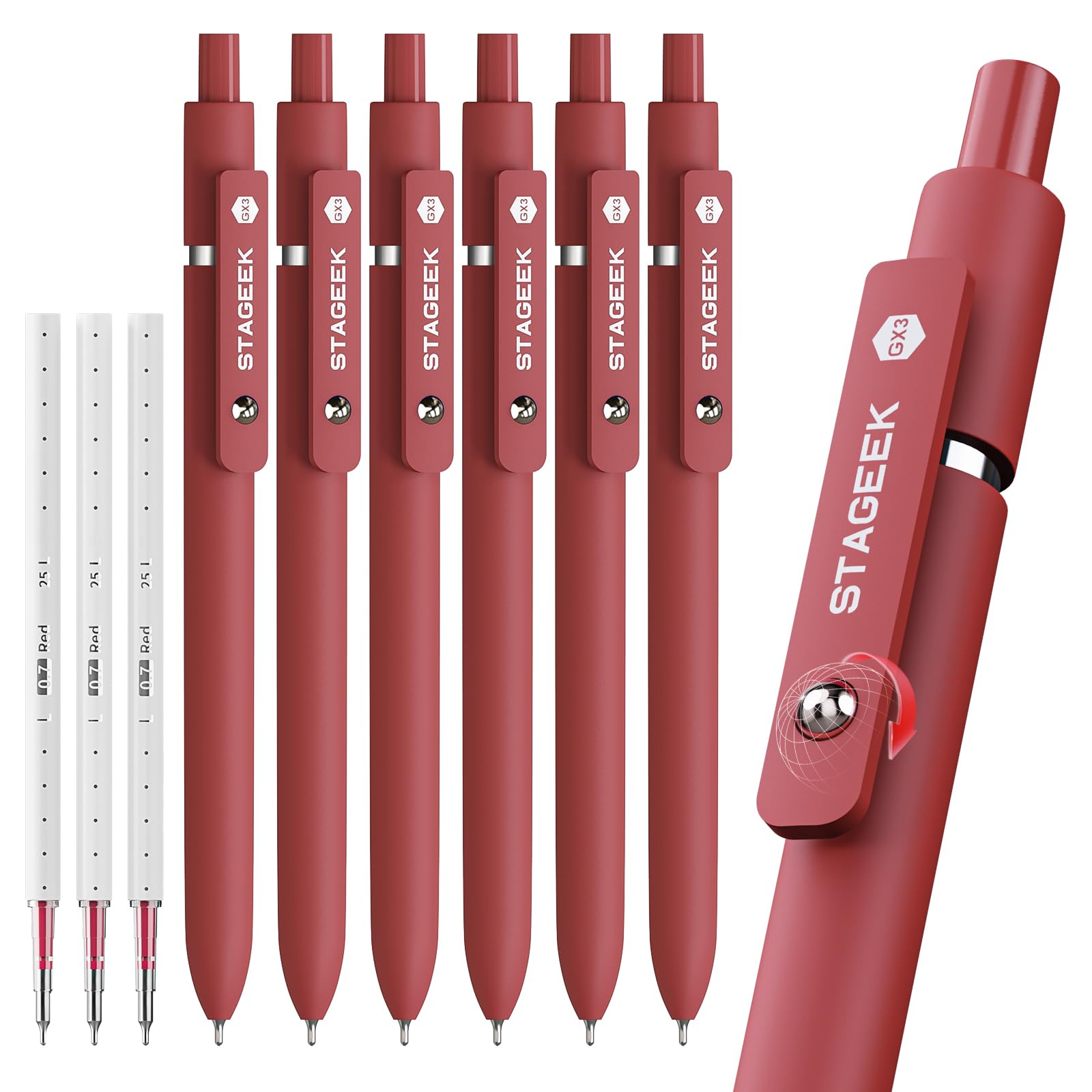 Red Gel Pens 6Pcs Quick Dry Red Ink Pens with 3 Extra Refills Fine Point Retractable Smooth Writing