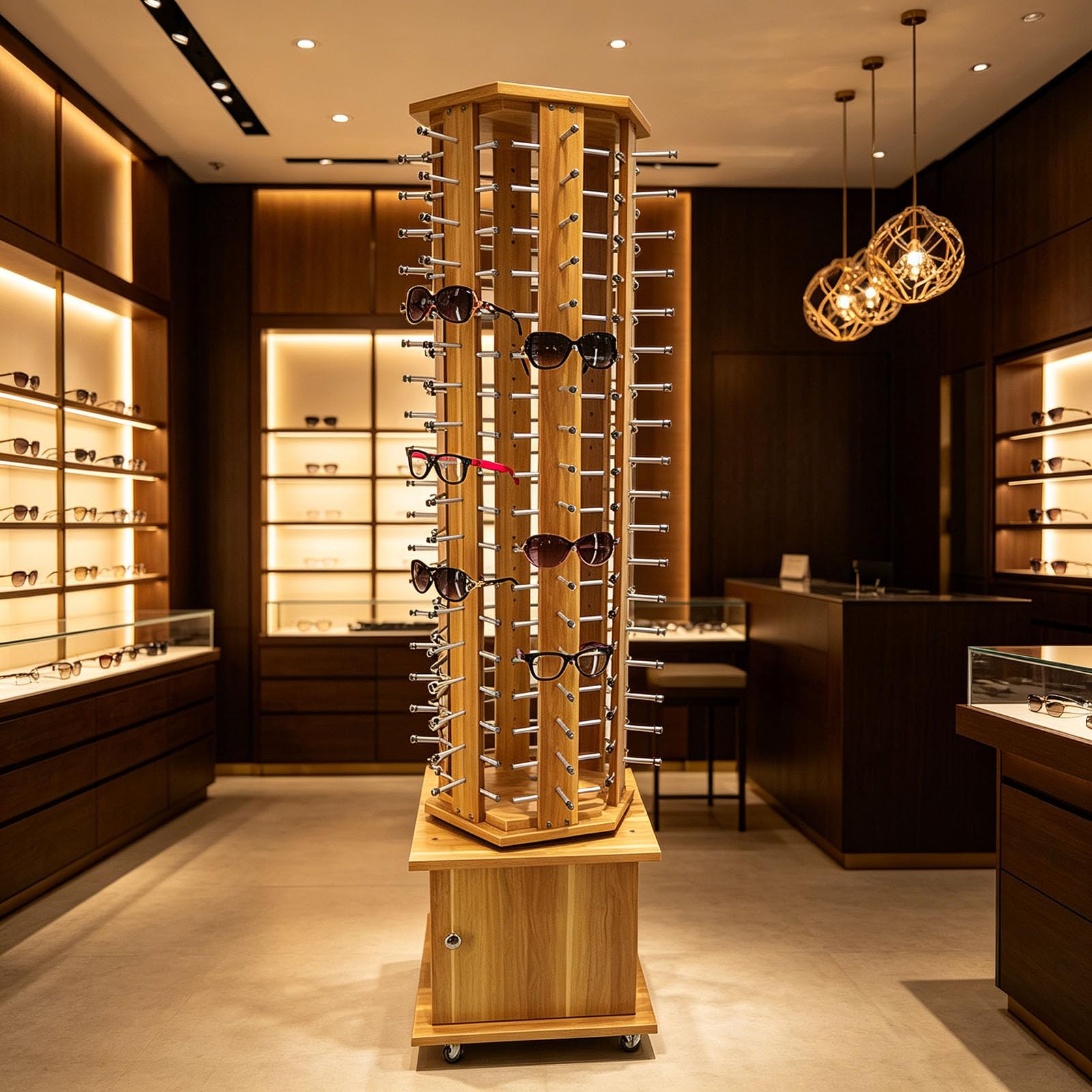 Genérico Soporte de Exhibición de Madera del Tenedor de Las Gafas de Sol，Soporte Giratorio de 360° para Gafas Comerciales, Marco de Tienda Minorista, Estante de Almacenamiento para Gafas de Lectura