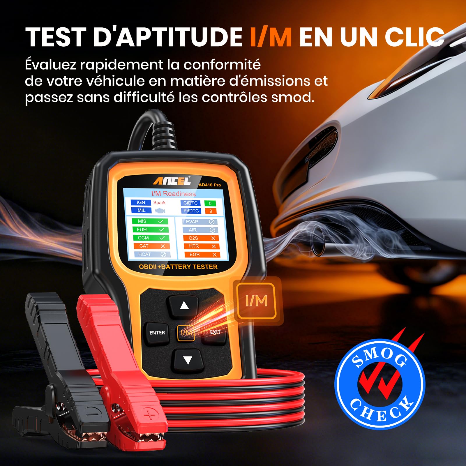 2 in 1 OBD2 Valise Diagnostic Auto et Testeur de Batterie de Voiture Ancel