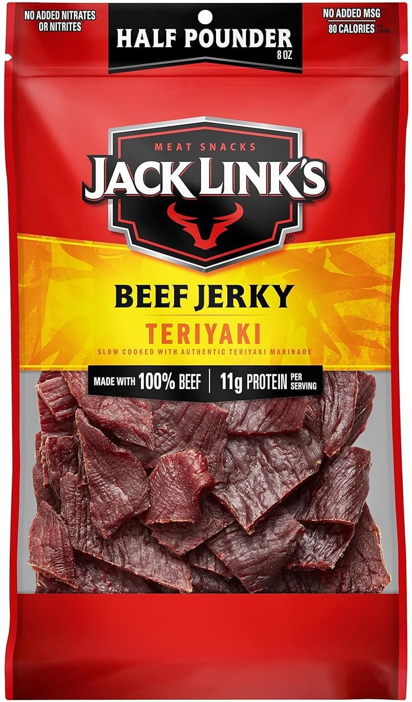 Beef Jerky, Teriyaki, Half Pounder Large Jerky Bag - Flavorful Meat Snack, Ready to Eat Protein Snacks with 11g of Protein per Serving, Made with 100% Beef