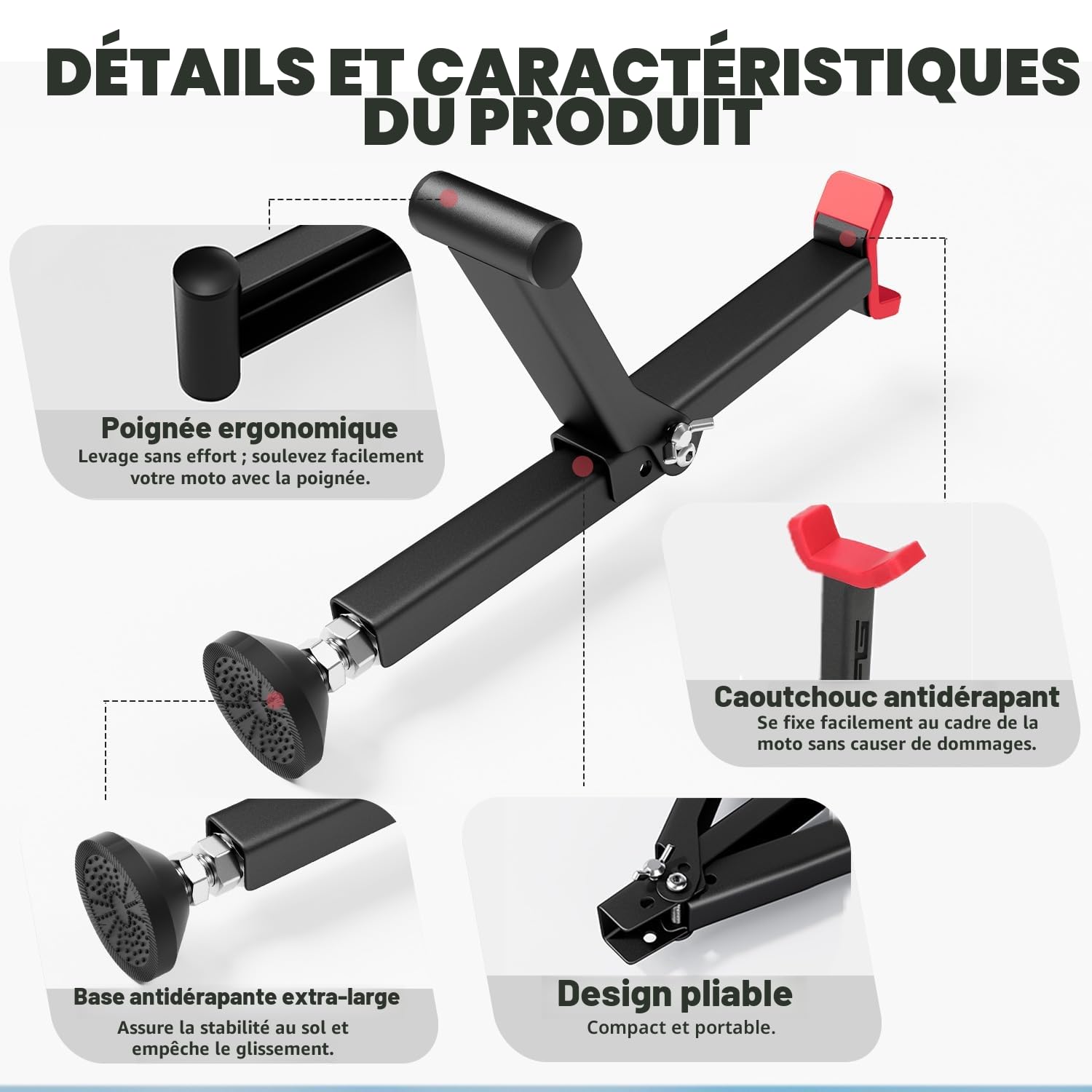 Bequille Moto,Support Levage Roue Moto,Portable Bequille Atelier Moto Accessoires Moto Support Nettoyage Roue Moto Universelle pour Motos Tout-Terrain et Double Sport-Rouge