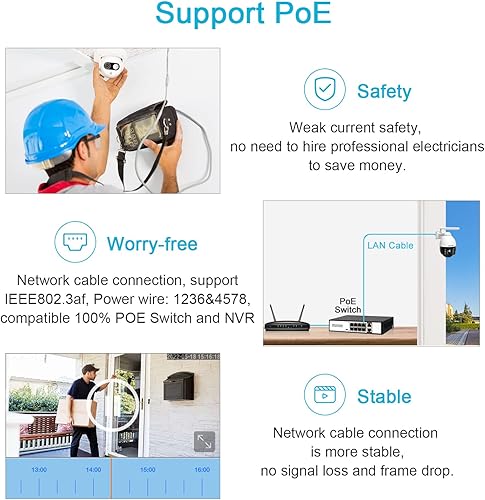 Miniatura 6 de GENBOLT Cámara de seguridad 3G4G LTE PTZ al aire libre 2.5K, zoom óptico 9X PoE CCTV Cámara de vigilancia IP con tarjeta SIM, reflector de 5MP de