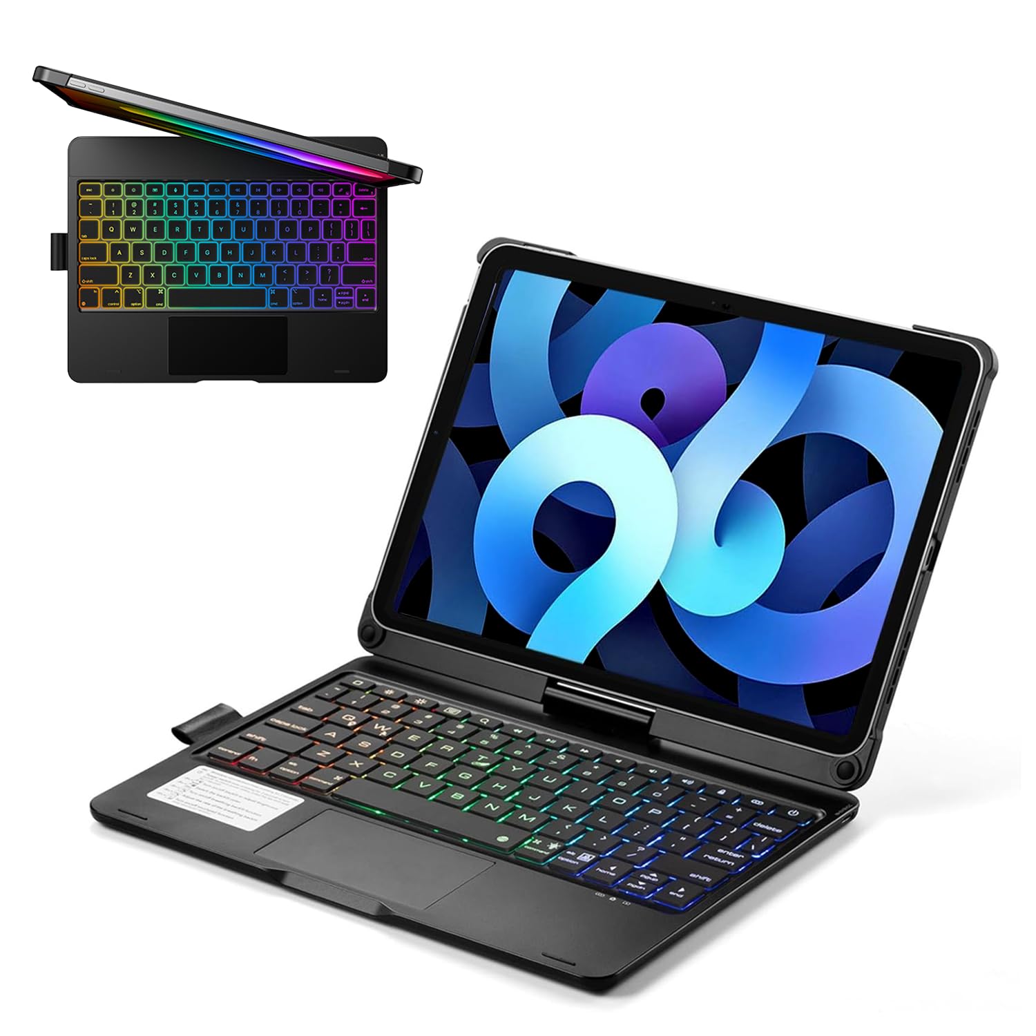 BESTOR Tablet Keyboard Case with Touchpad – 360° Rotatable Backlit Bluetooth Keyboard Cover with Trackpad, Magnetic Detachable Case, Compatible with 2020/2022 Air Tablet – Rainbow LED, Black-picture-31