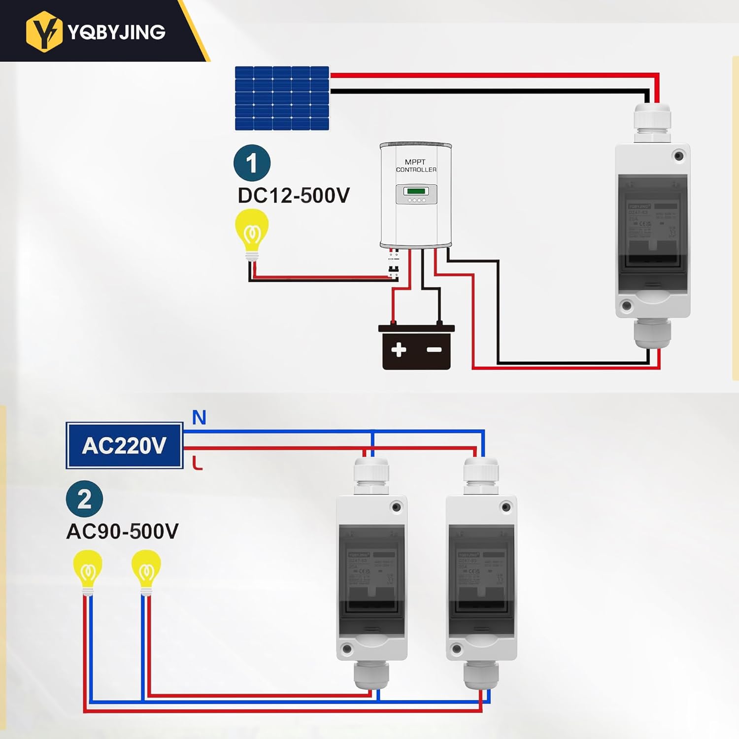 Solar Panel Disconnect Switch 25Amp DC AC Miniature Circuit Breaker 500V 2 Poles with PV Connector and IP65 Waterproof UV-Proof Box for Outdoor Solar PV Homes Battery - Image 4