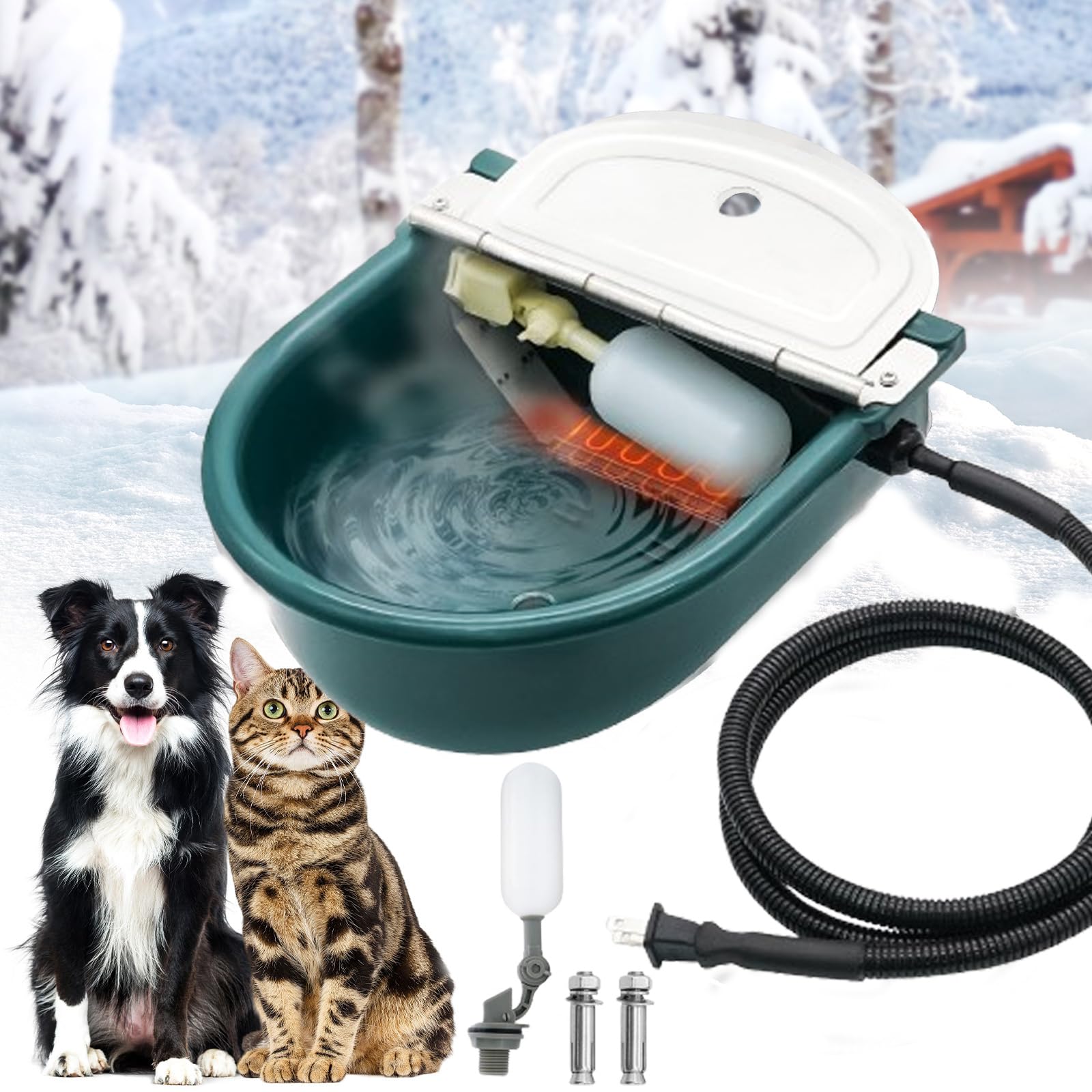 PAULOZYN Heated Water Bowl for Outdoor Cats & Dogs, Automatic Winter Pet Bowl Ice Free & BPA Free, with Thermostatic Control, Anti Chew Cord for Chicken Pet