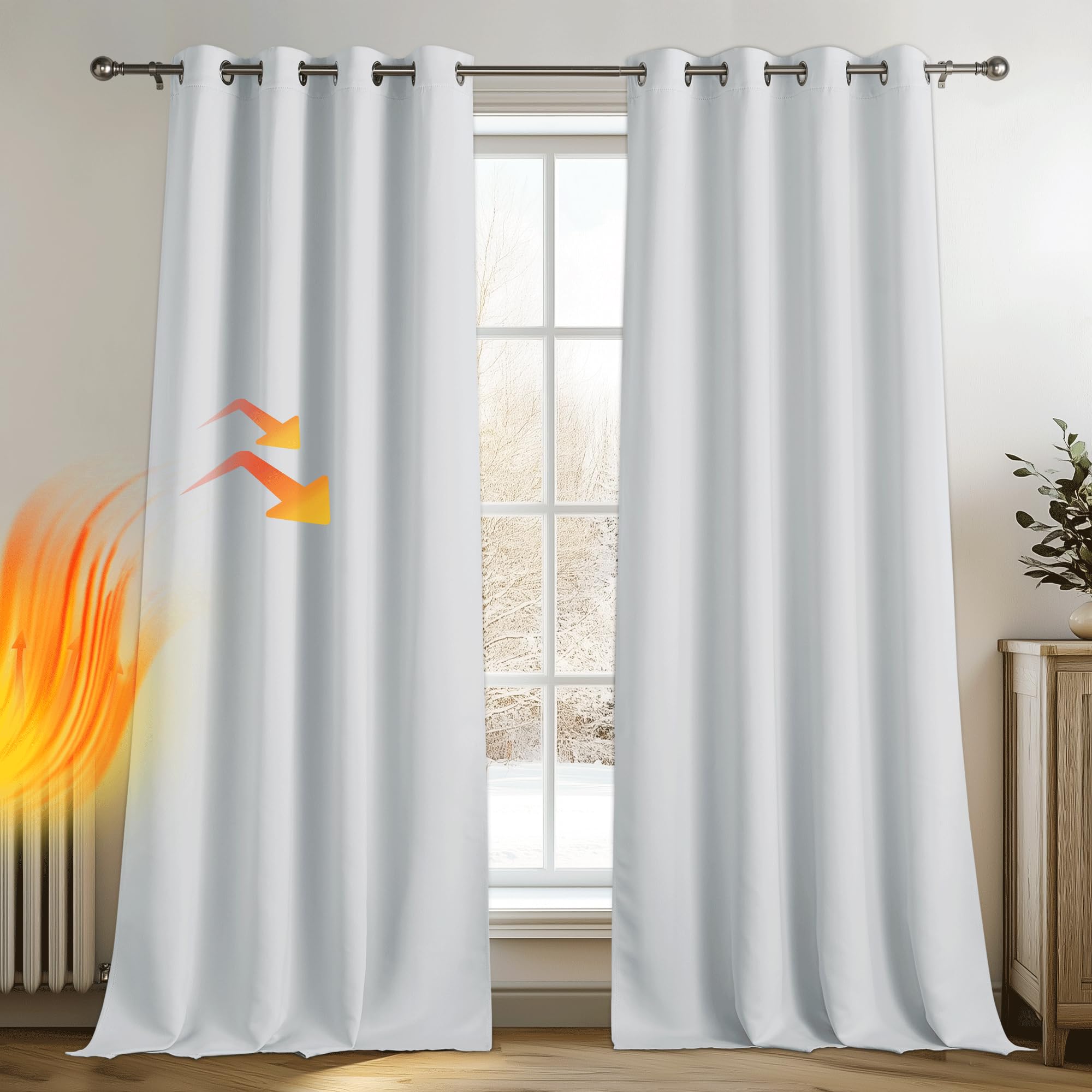 PONY DANCE Tende Termiche Isolanti per Interni Tenda Cameretta Bambini e Salotto Eleganti Curtains con Anelli Soggiorno Moderne 2 Pezzi L 140 x A 245 cm, Bianco Grigiastro