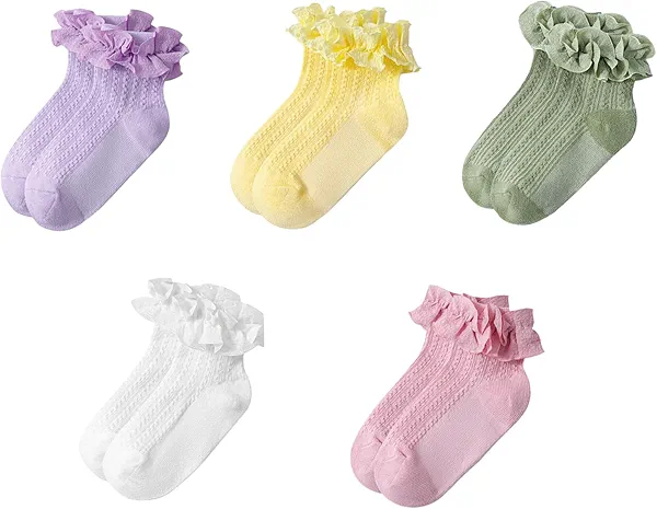Gwenvenni Little Girls Toddler Kids Lace Ruffle Cute Frilly Cotton Socks