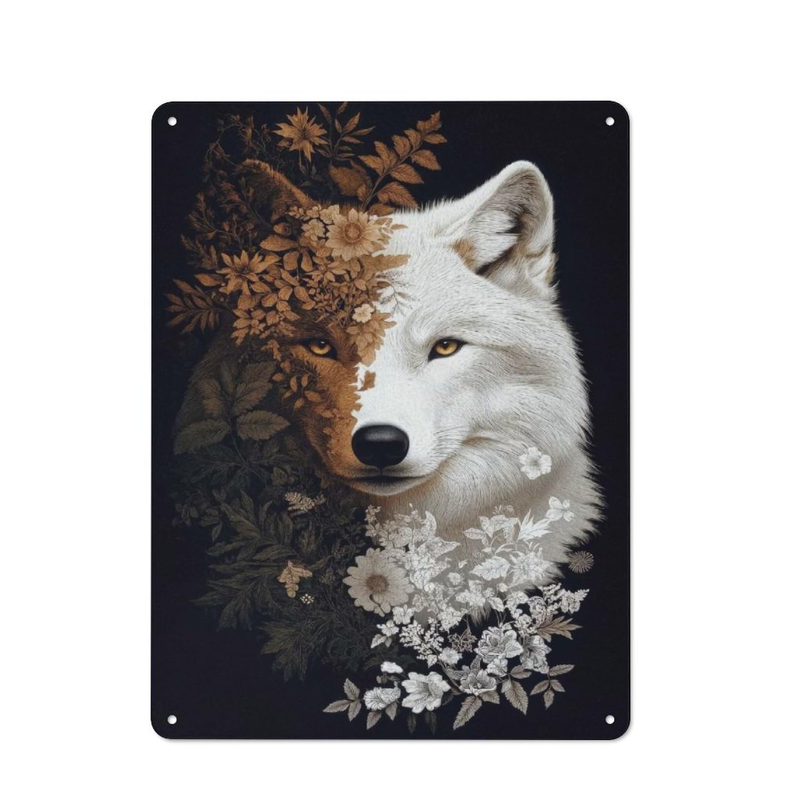Classic Floral Wolf Portrait Metal Wall Sign 40x30cm, Pub Wall Decor for Diner, Restaurant, Shed Or Kitchen