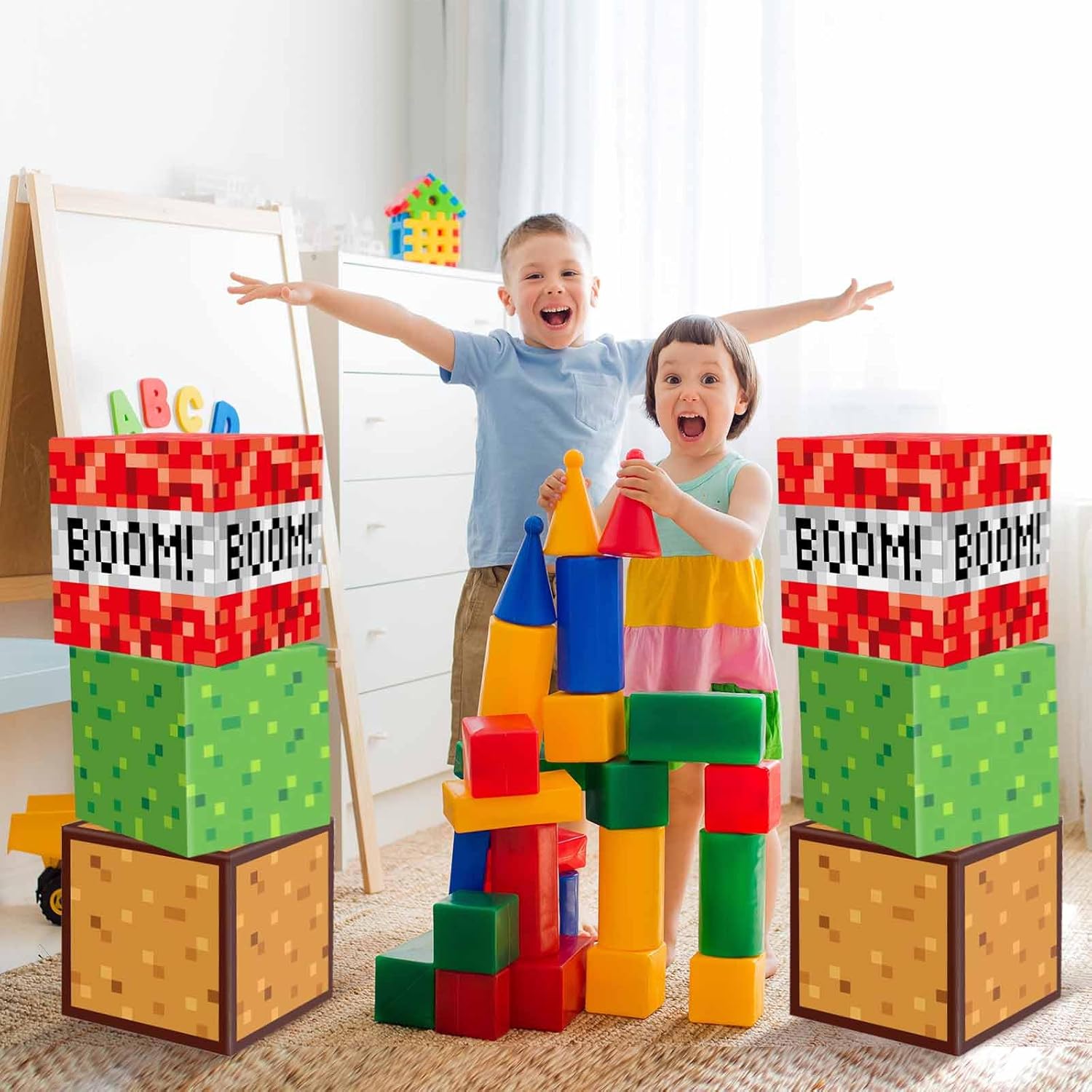 MinFyberd Pixel Large Gift Boxes Pixel Party Decorations Video Game Favor Treat Paper Box Mining Gaming Party Centerpieces Boxes for Boys Girls Kids Teenagers Birthday Supplies