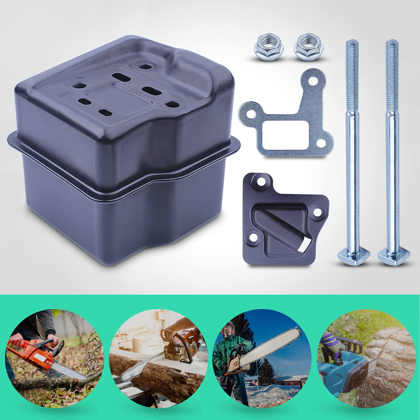 Kit Échappement pour STIHL 029 039 MS310 MS290 MS390 Série Tronçonneuse, ADEFOL Pot d'echappement + Joint + Vis et Écrous + Support Silencieux Accessoire Pièces de Rechange